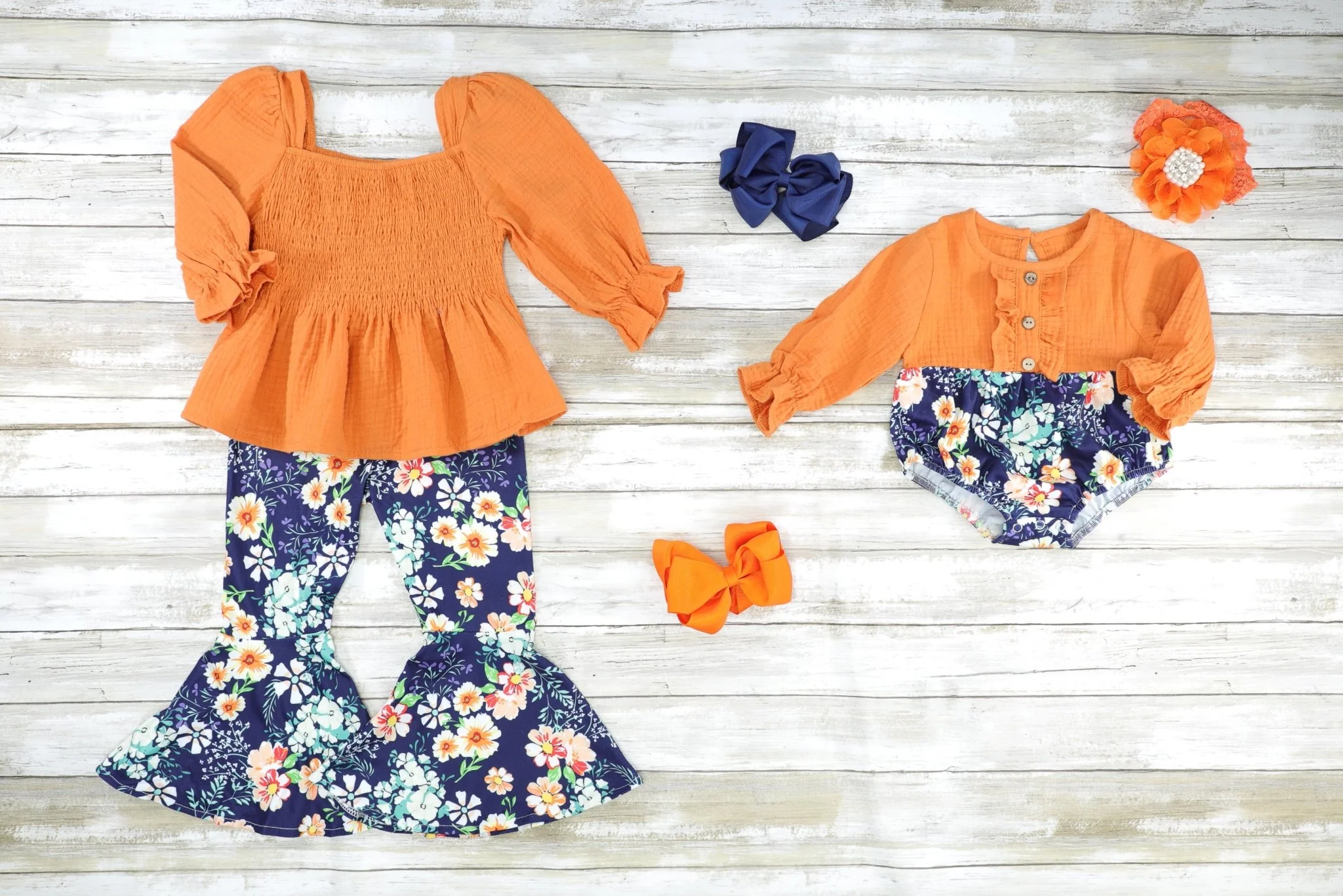 Burnt Orange Floral Ruffle Smocked Outfit - Image 3