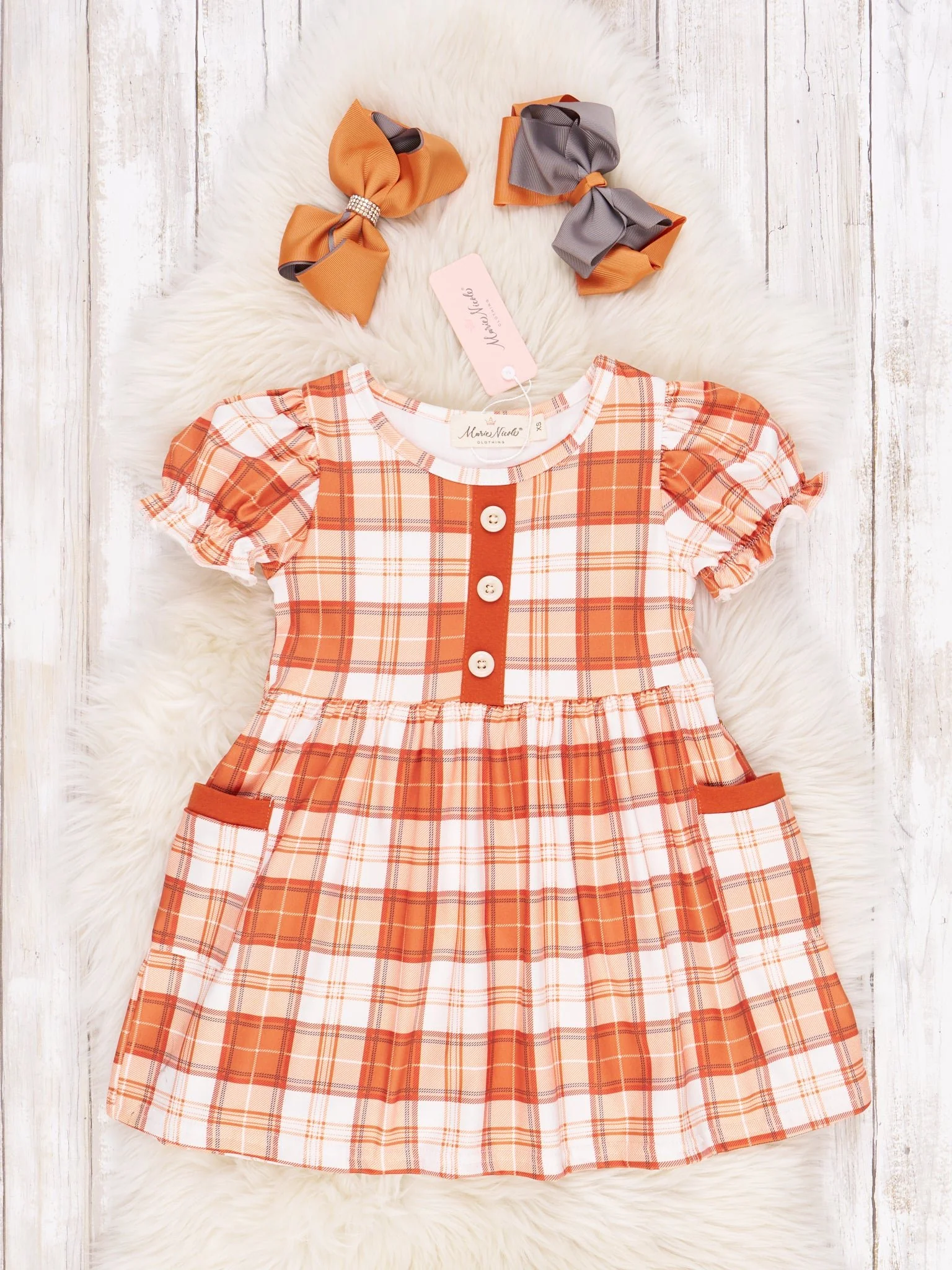Burnt Orange Plaid Ruffle Dress - Image 2