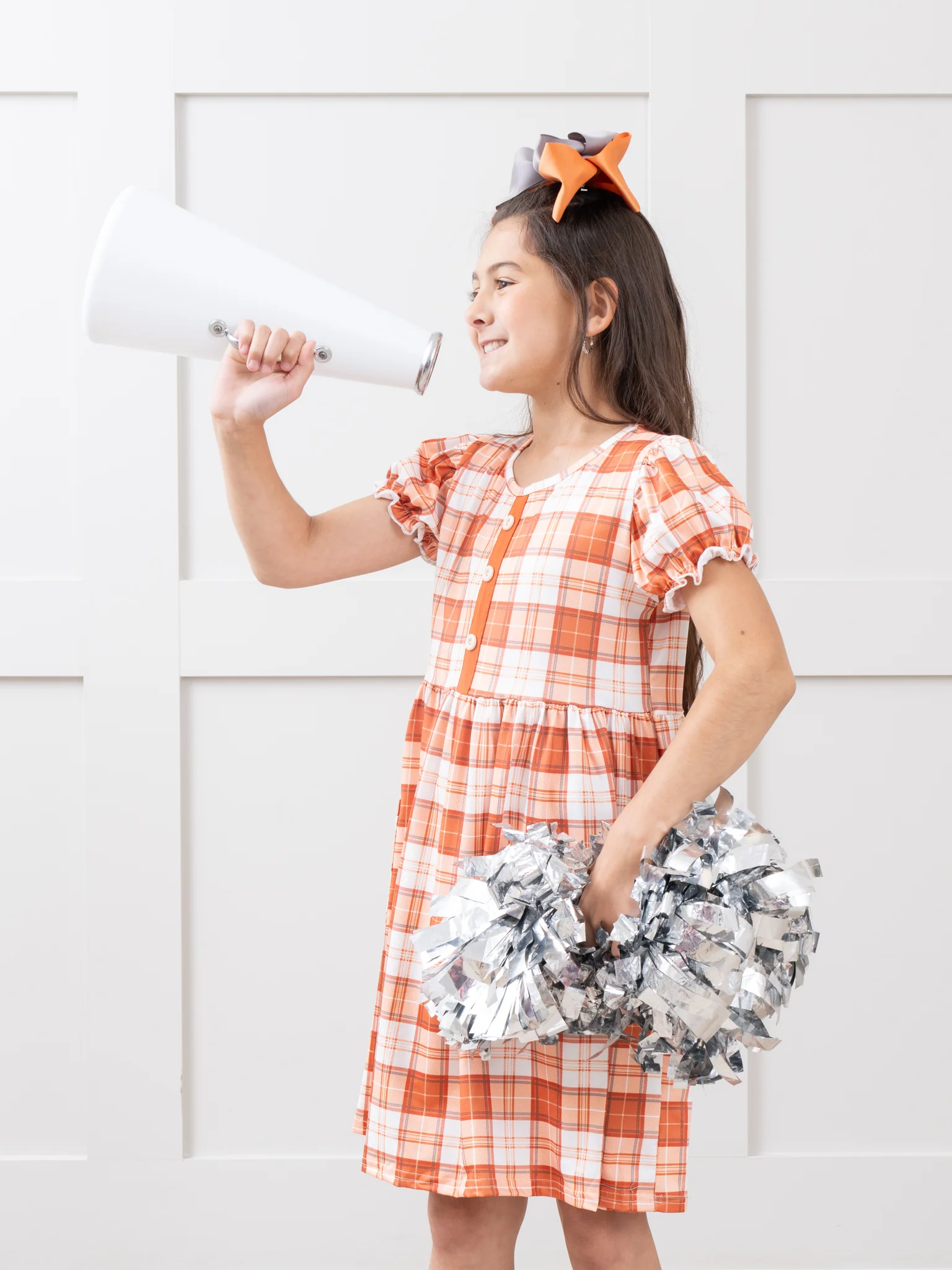 Burnt Orange Plaid Ruffle Dress - Image 3