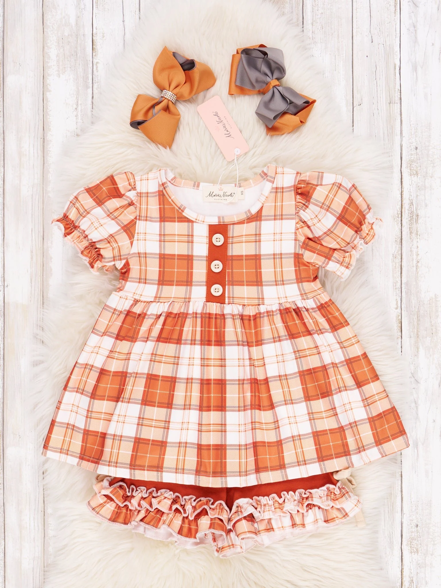 Burnt Orange Plaid Ruffle Outfit