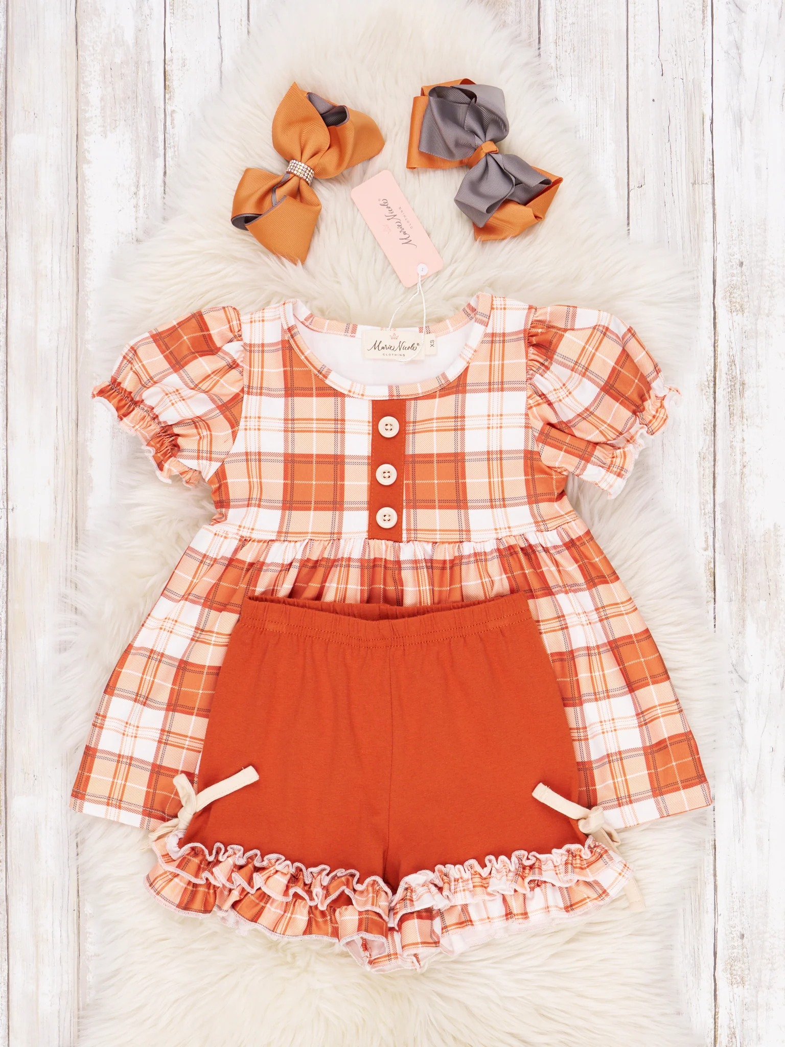 Burnt Orange Plaid Ruffle Outfit - Image 2