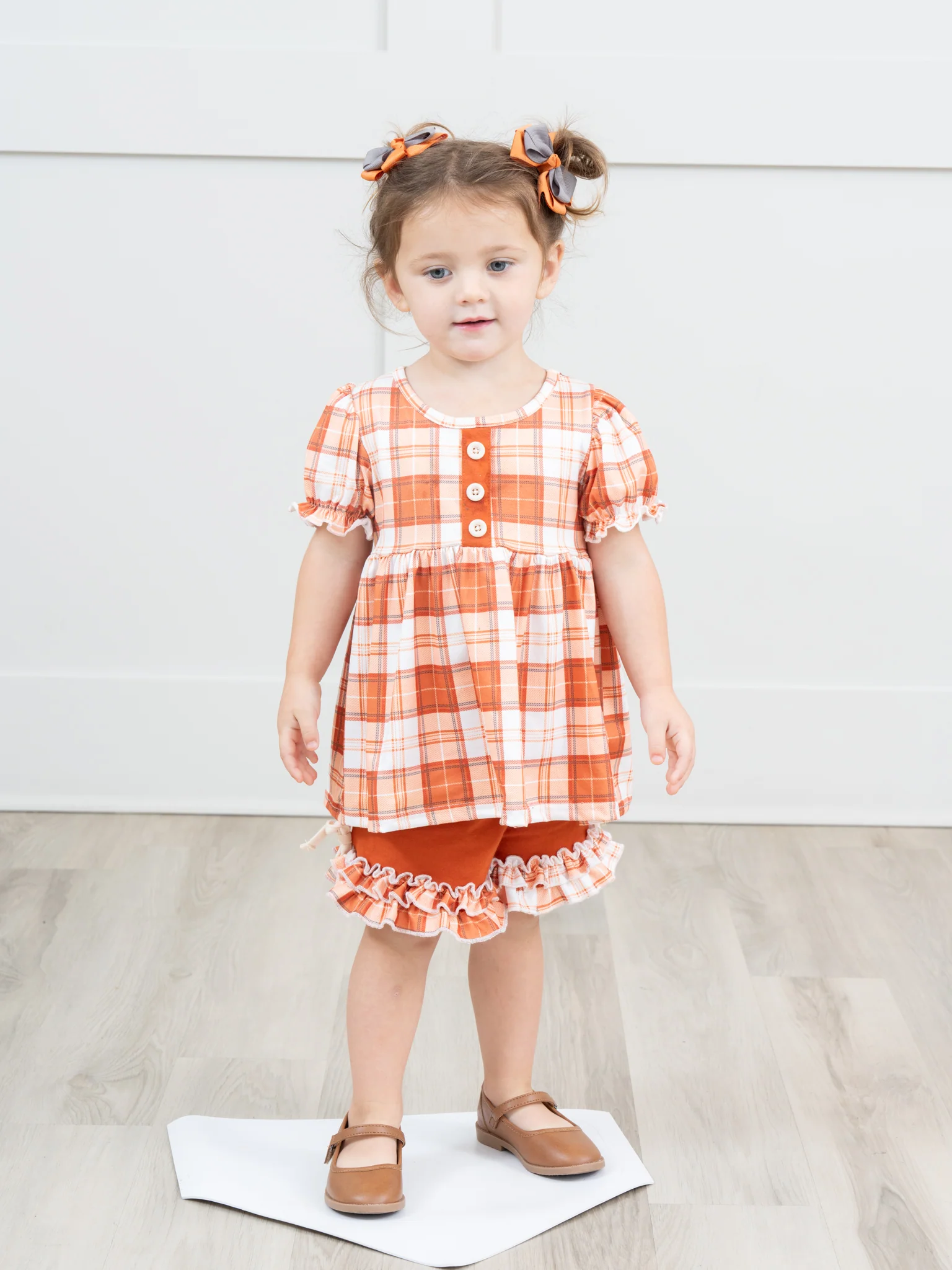 Burnt Orange Plaid Ruffle Outfit - Image 3