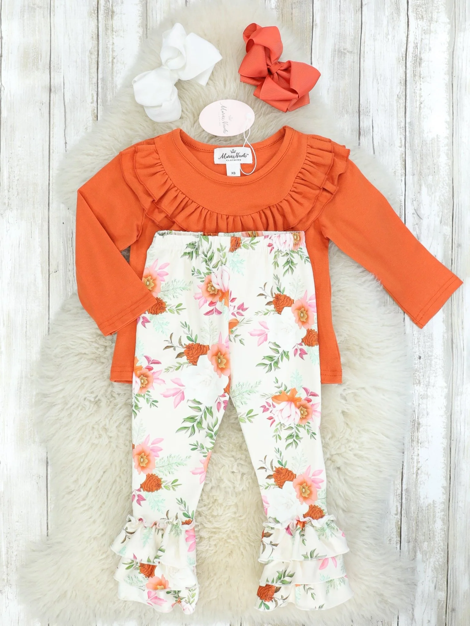 Burnt Orange Ruffle Top & Floral Bottoms - Image 2