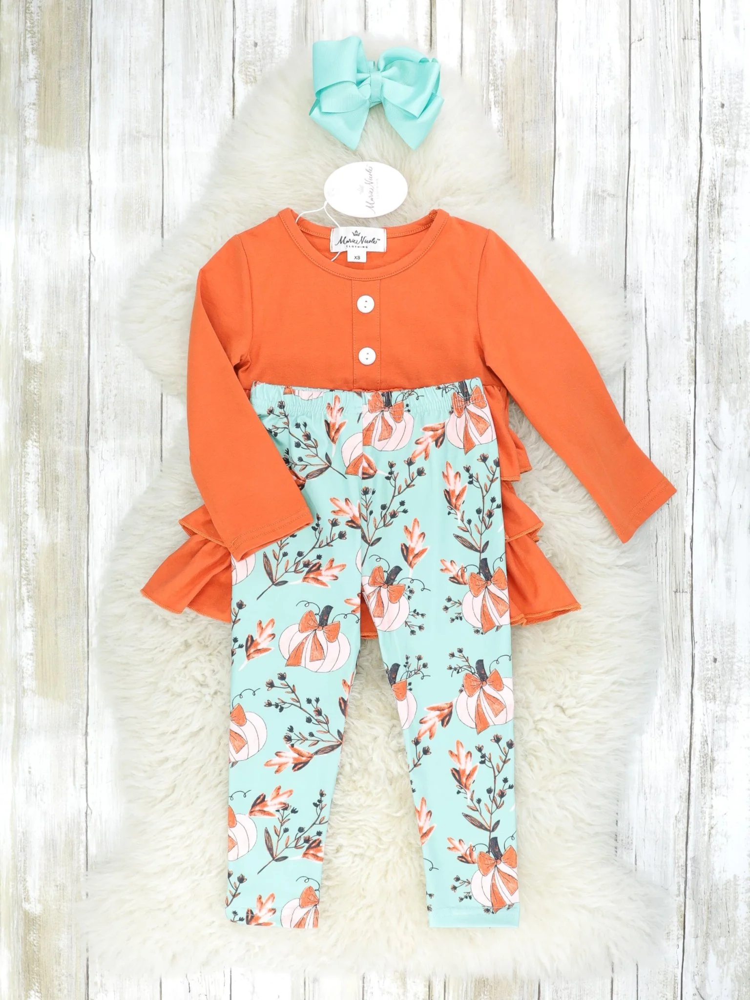 Burnt Orange Ruffle Top & Floral 3 Piece Set - Image 2