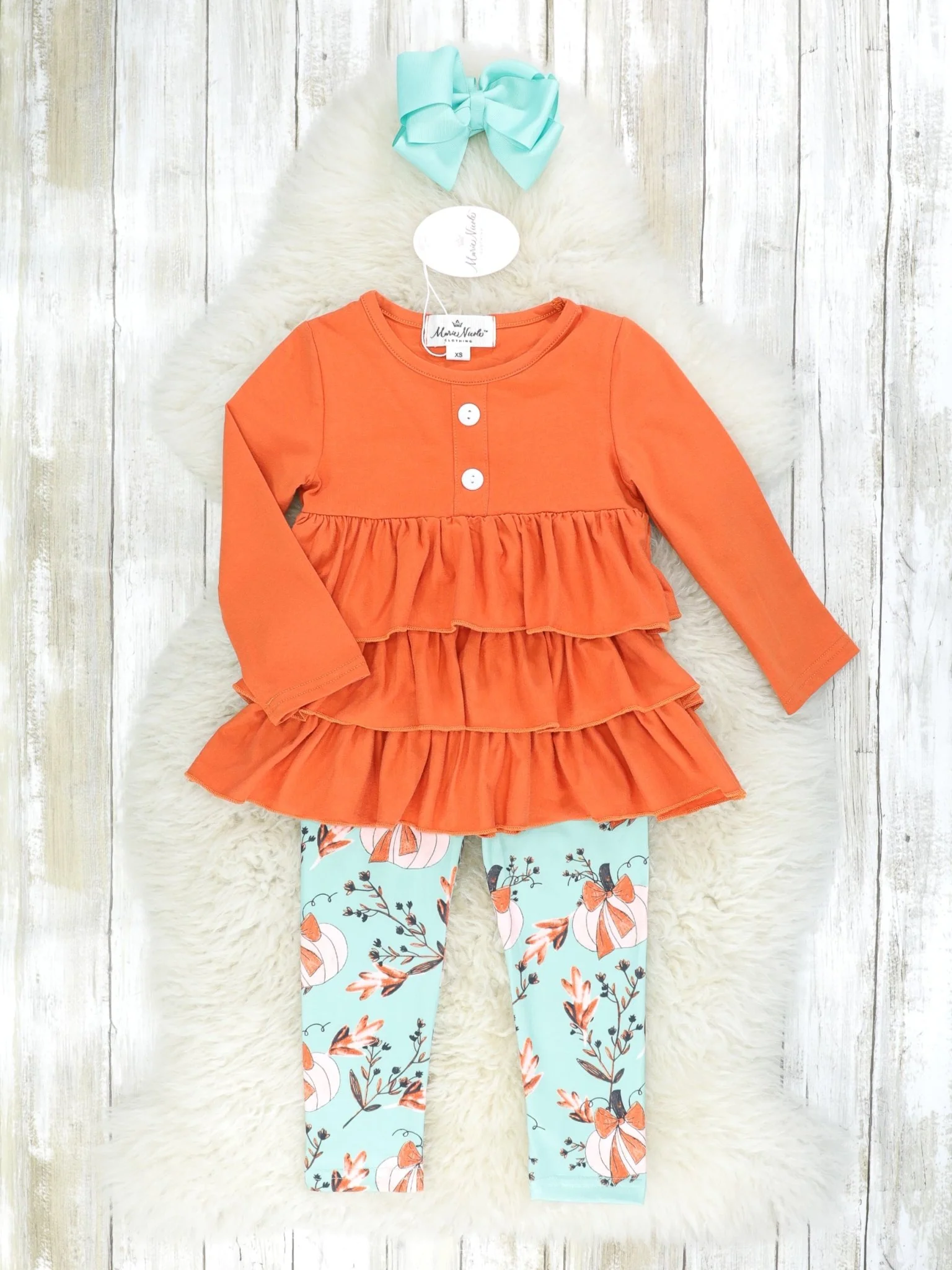 Burnt Orange Ruffle Top & Floral 3 Piece Set - Image 3