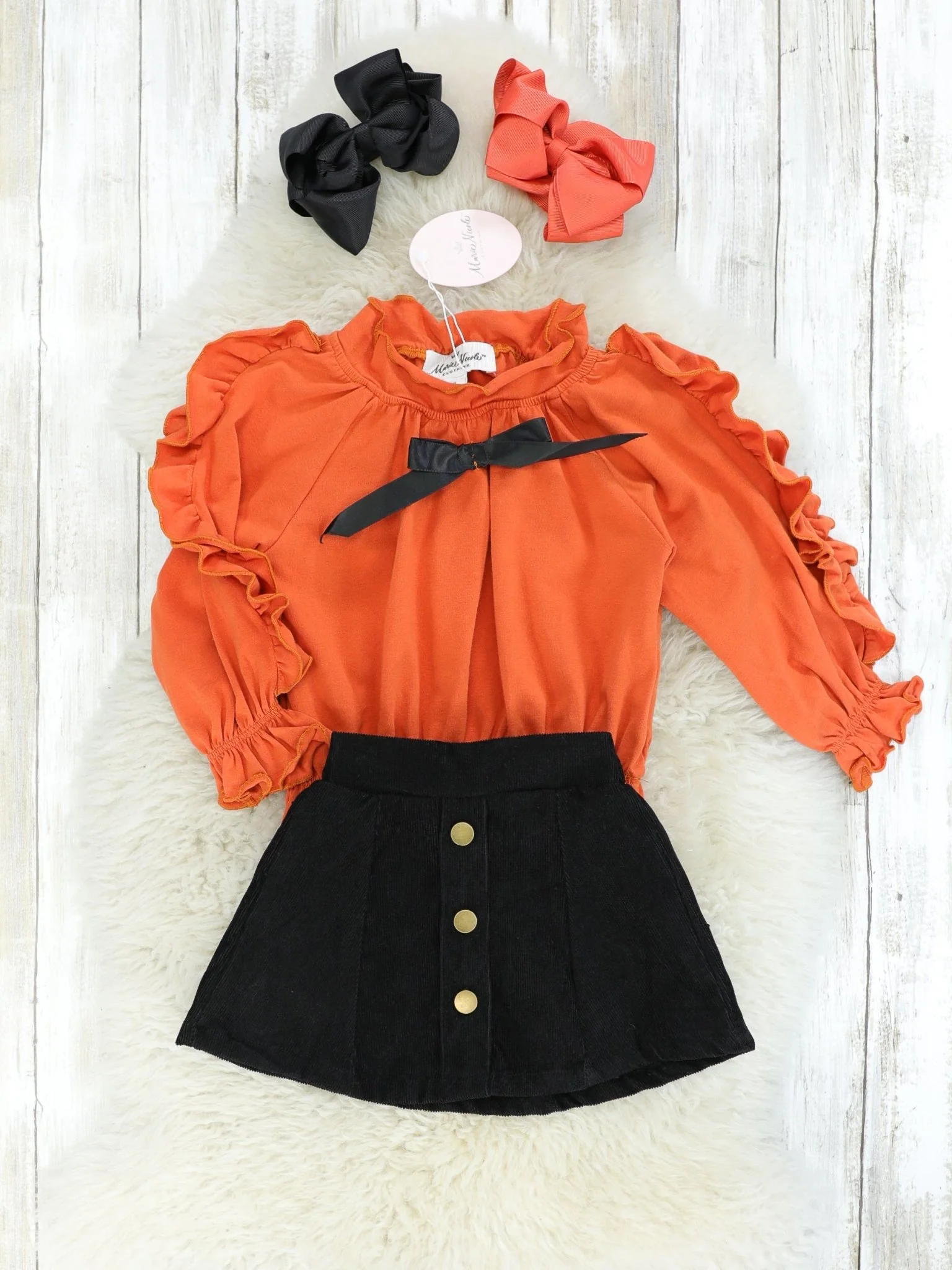 Burnt Orange Ruffle Top & Skirt Outfit - Image 3