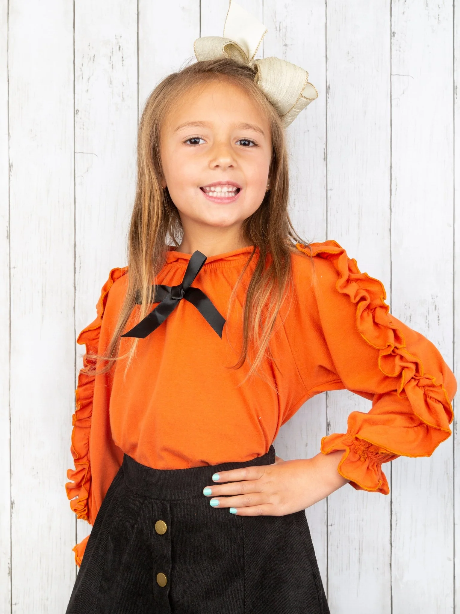 Burnt Orange Ruffle Top & Skirt Outfit - Image 4