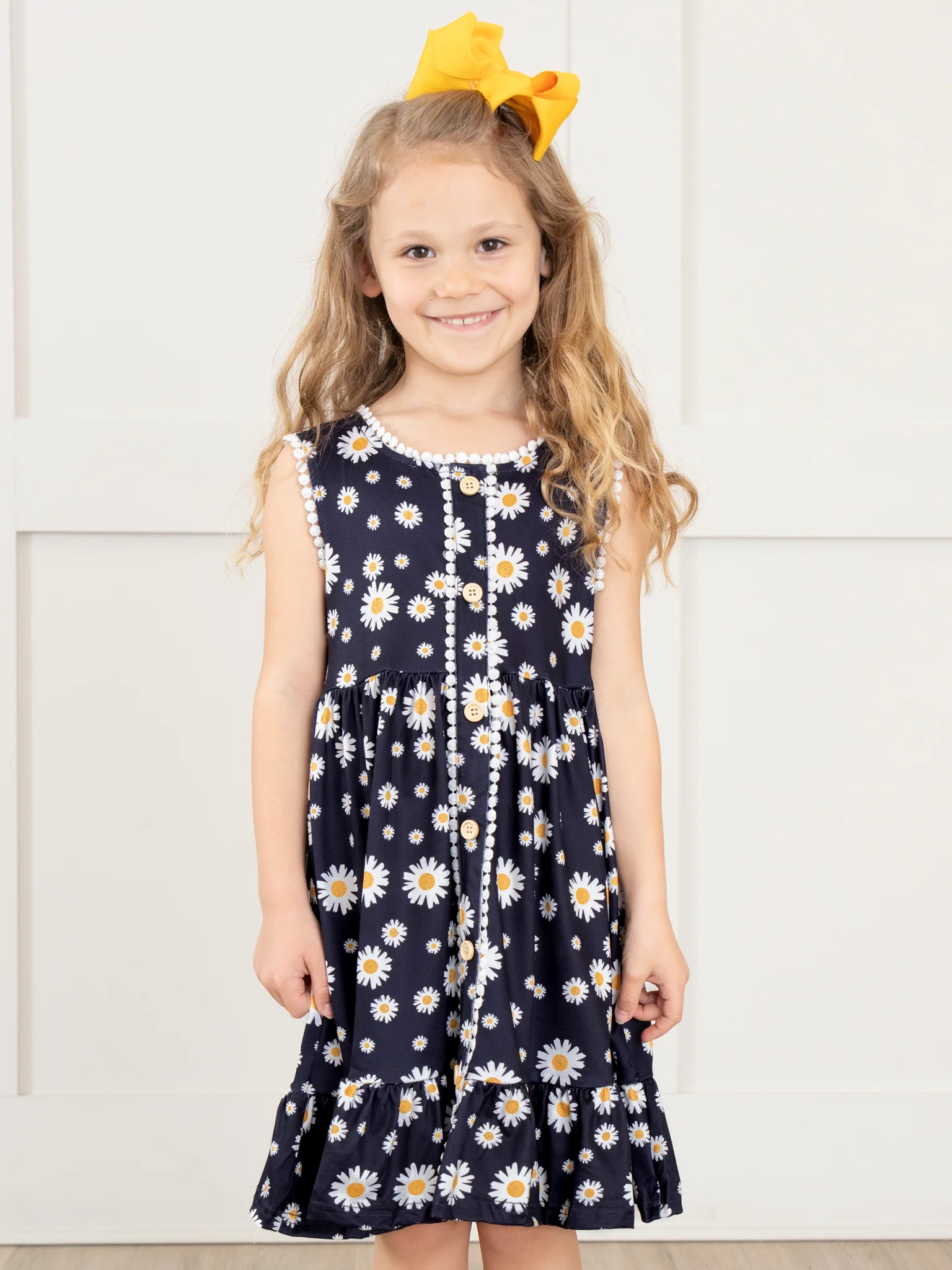 Button Front Pom Pom Dress - Black Daisy