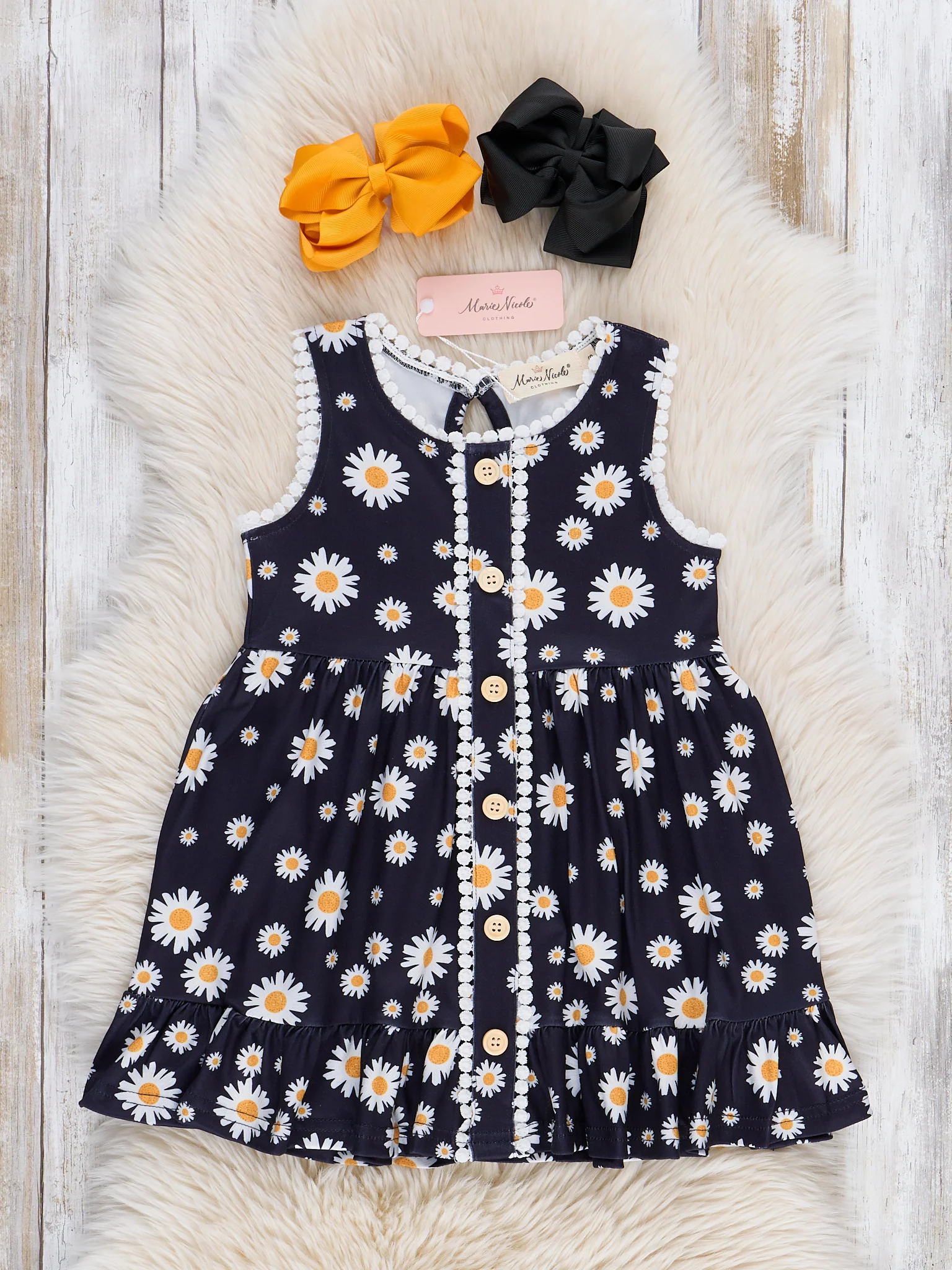 Button Front Pom Pom Dress - Black Daisy - Image 2