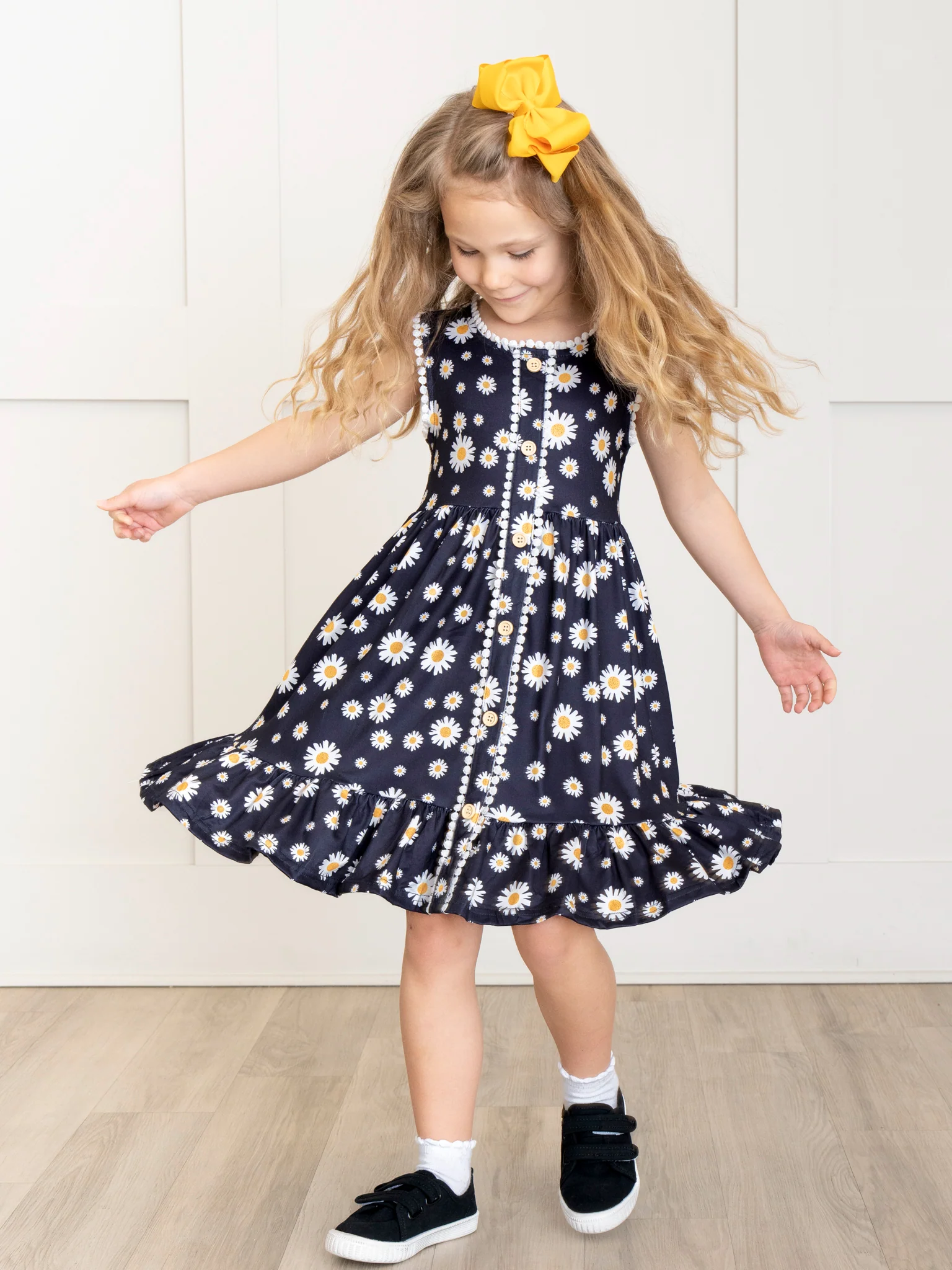Button Front Pom Pom Dress - Black Daisy - Image 3