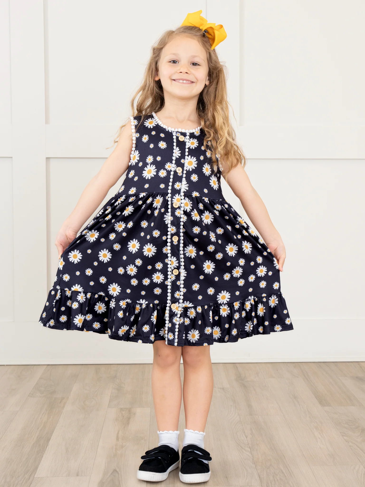 Button Front Pom Pom Dress - Black Daisy - Image 5