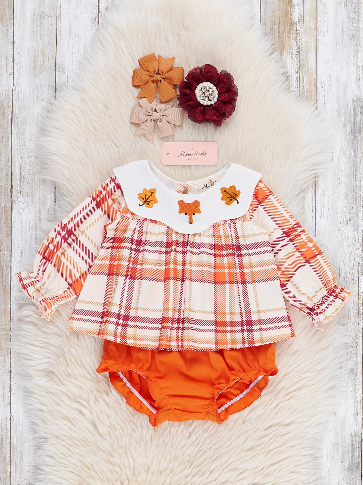 Cabin Critter Embroidered Plaid Bloomers Outfit