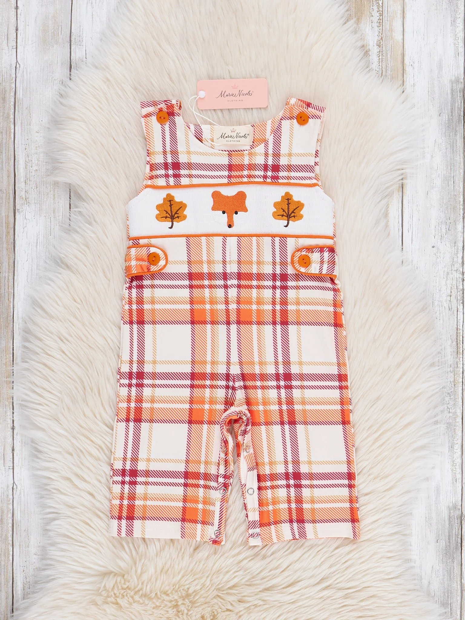 Cabin Critter Smocked Embroidered Plaid Johnny