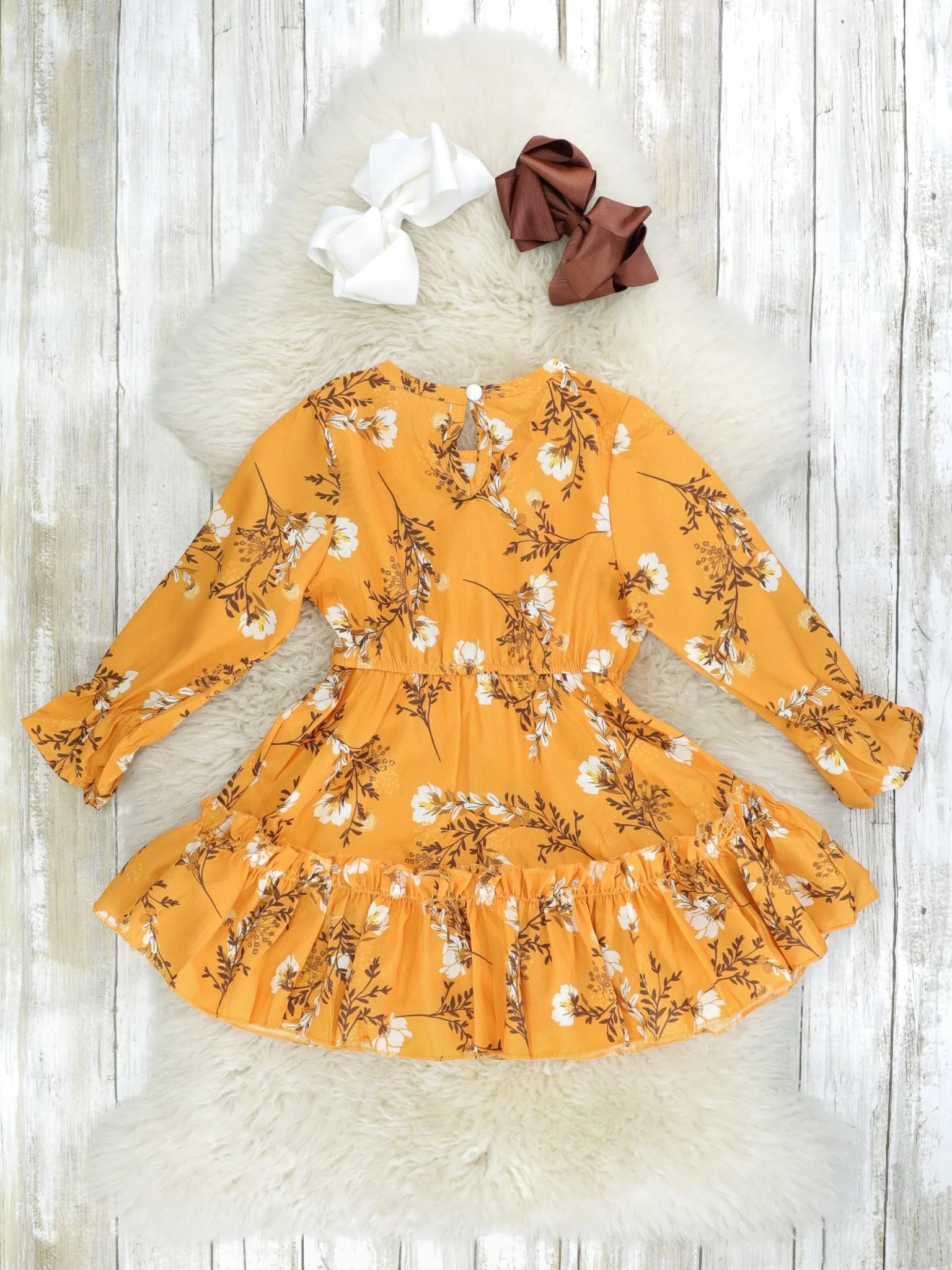Camel Floral Ruffle Dress - Image 2