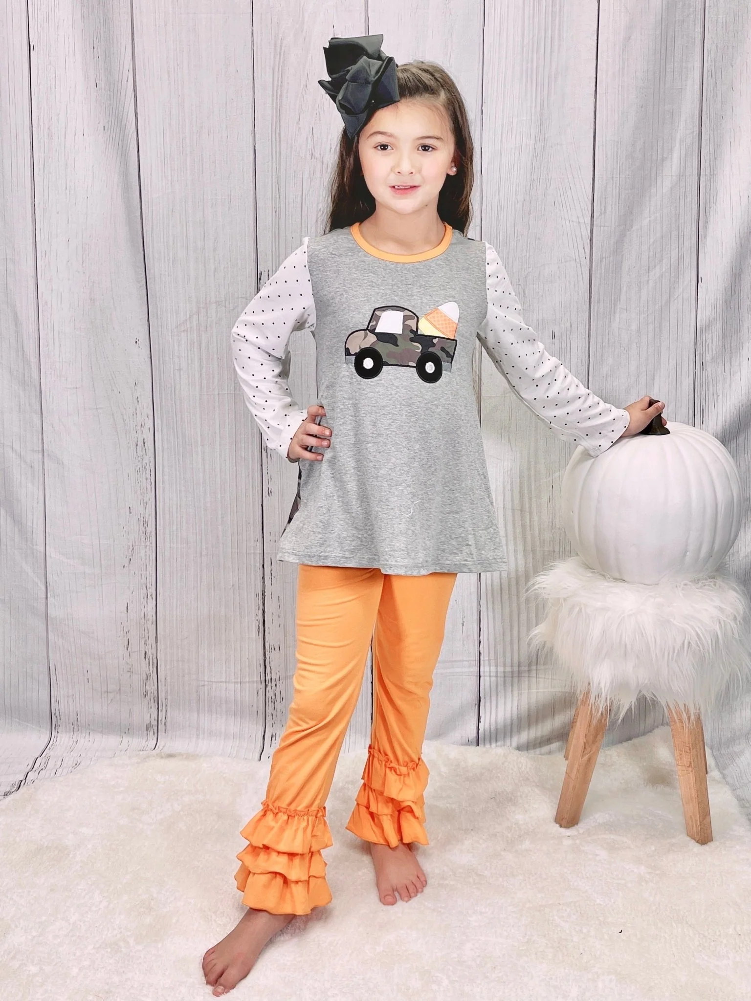 Camo Candy Corn Truck Ruffle Pants Outfit - Image 4