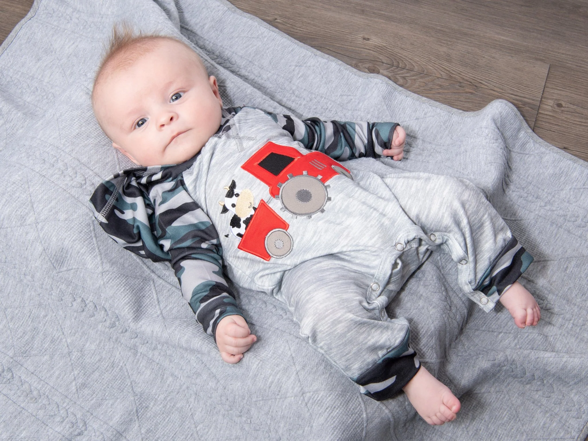 Camouflage Cow On Tractor Hoodie Romper - Image 3