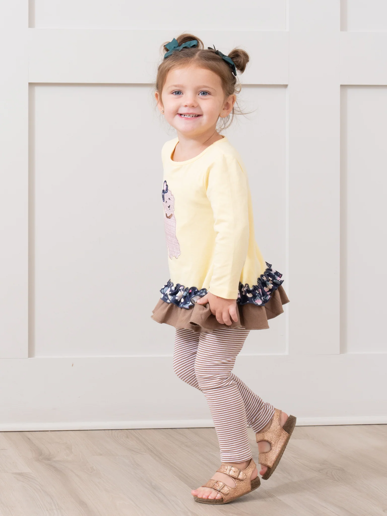 Canary & Brown Embroidered Puppy Ruffle Outfit - Image 4