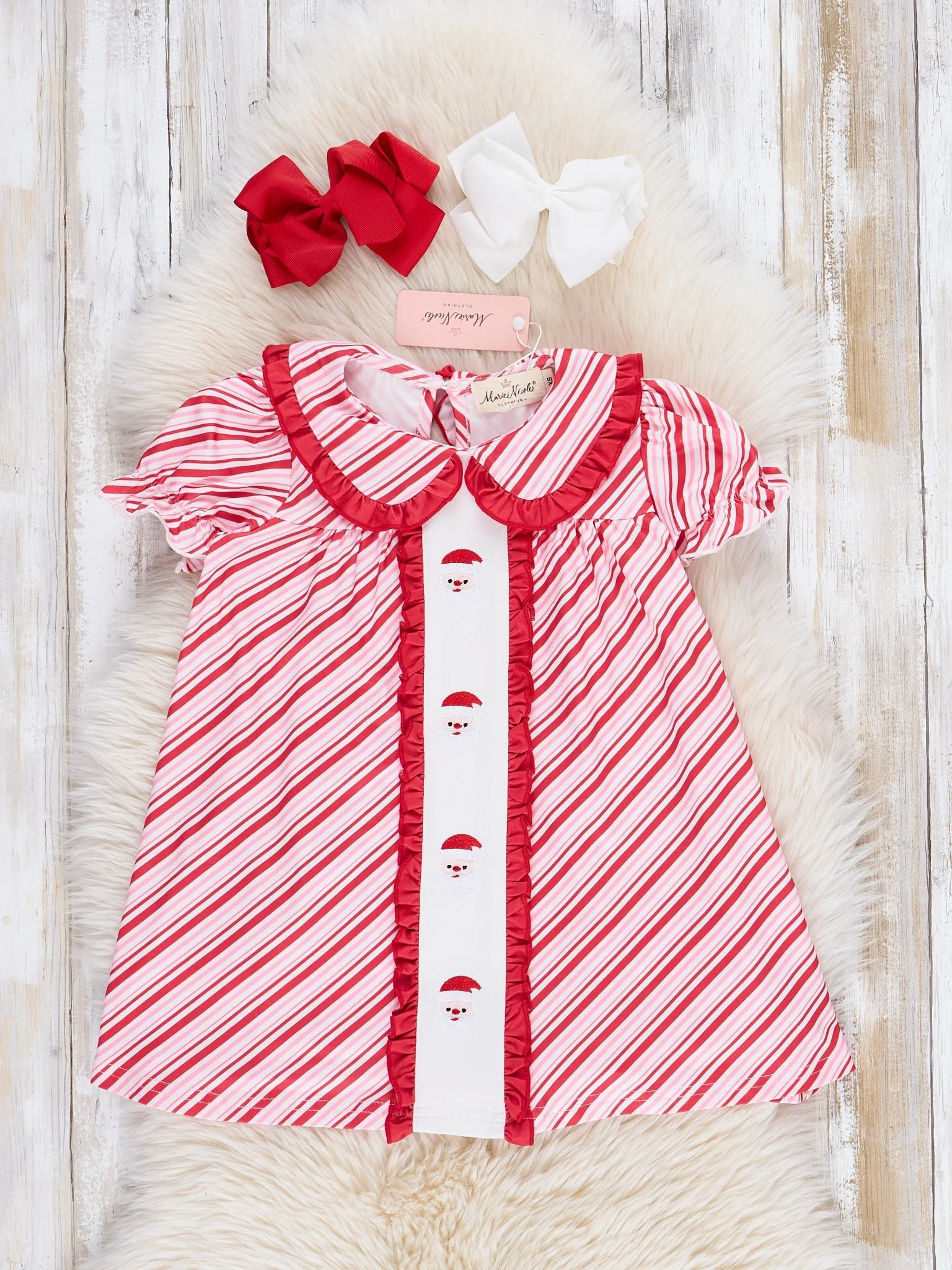 Candy Cane Stripe Embroidered Santa Ruffle Dress - Image 2