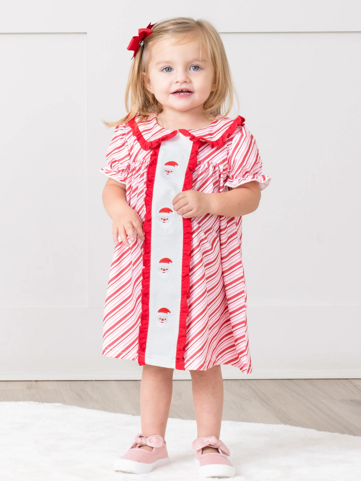 Candy Cane Stripe Embroidered Santa Ruffle Dress - Image 3