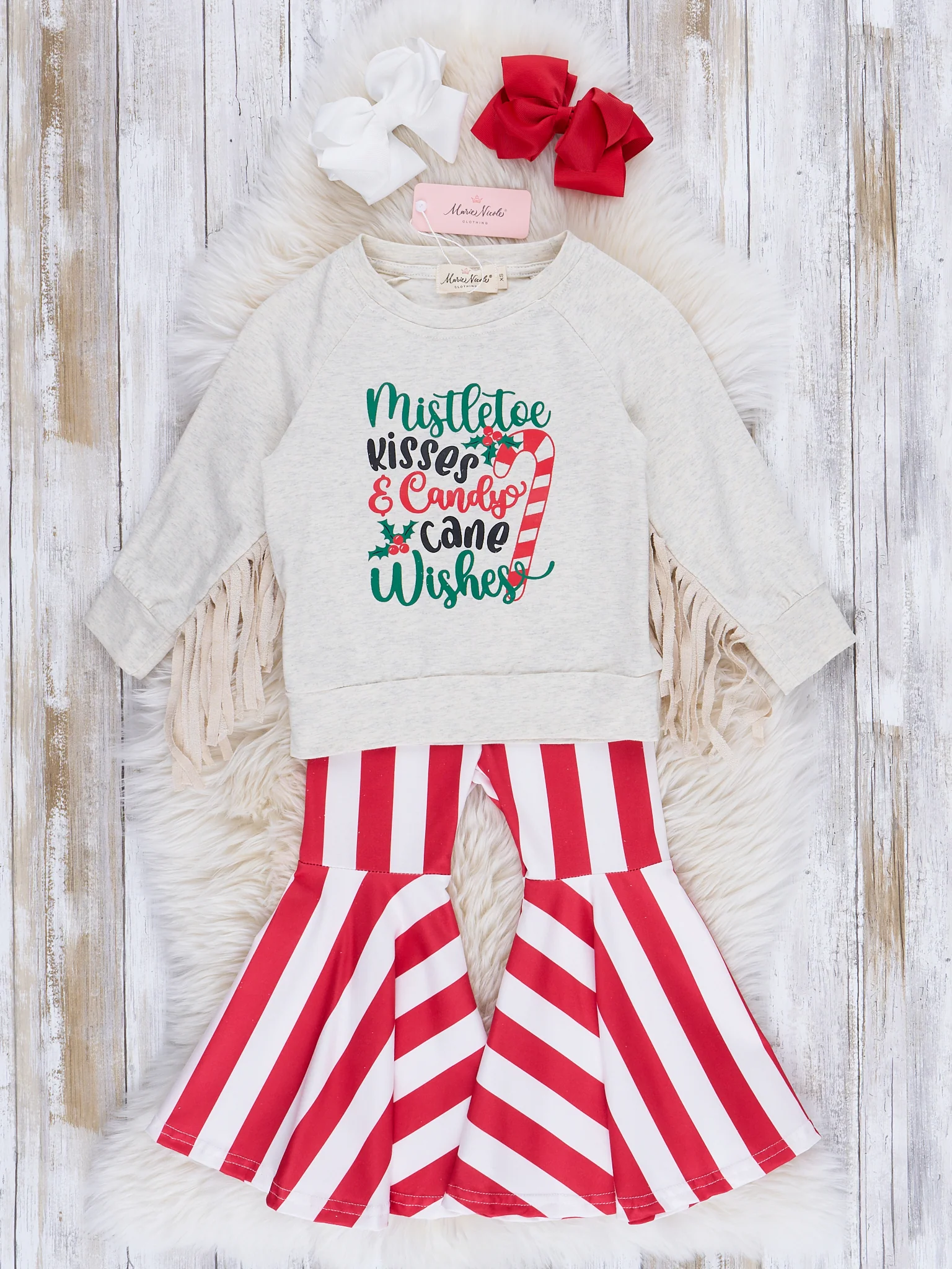Candy Cane Stripe Fringe Bell Bottom Outfit