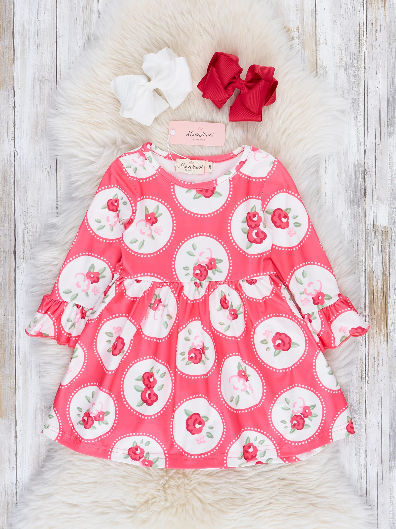 Rose Party Bell Sleeve Swing Dress