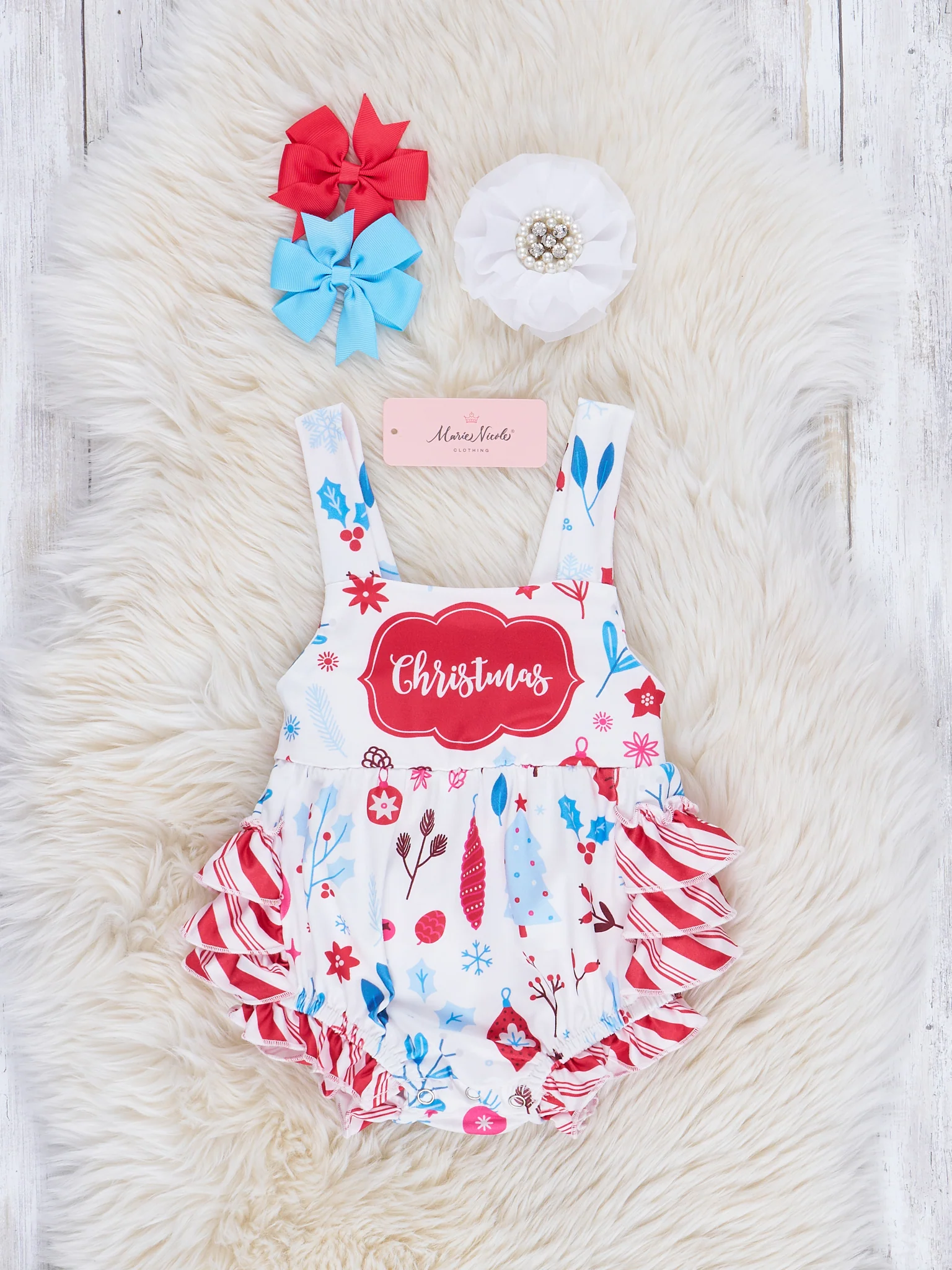 Candy Stripe Christmas Ruffle Hem Romper