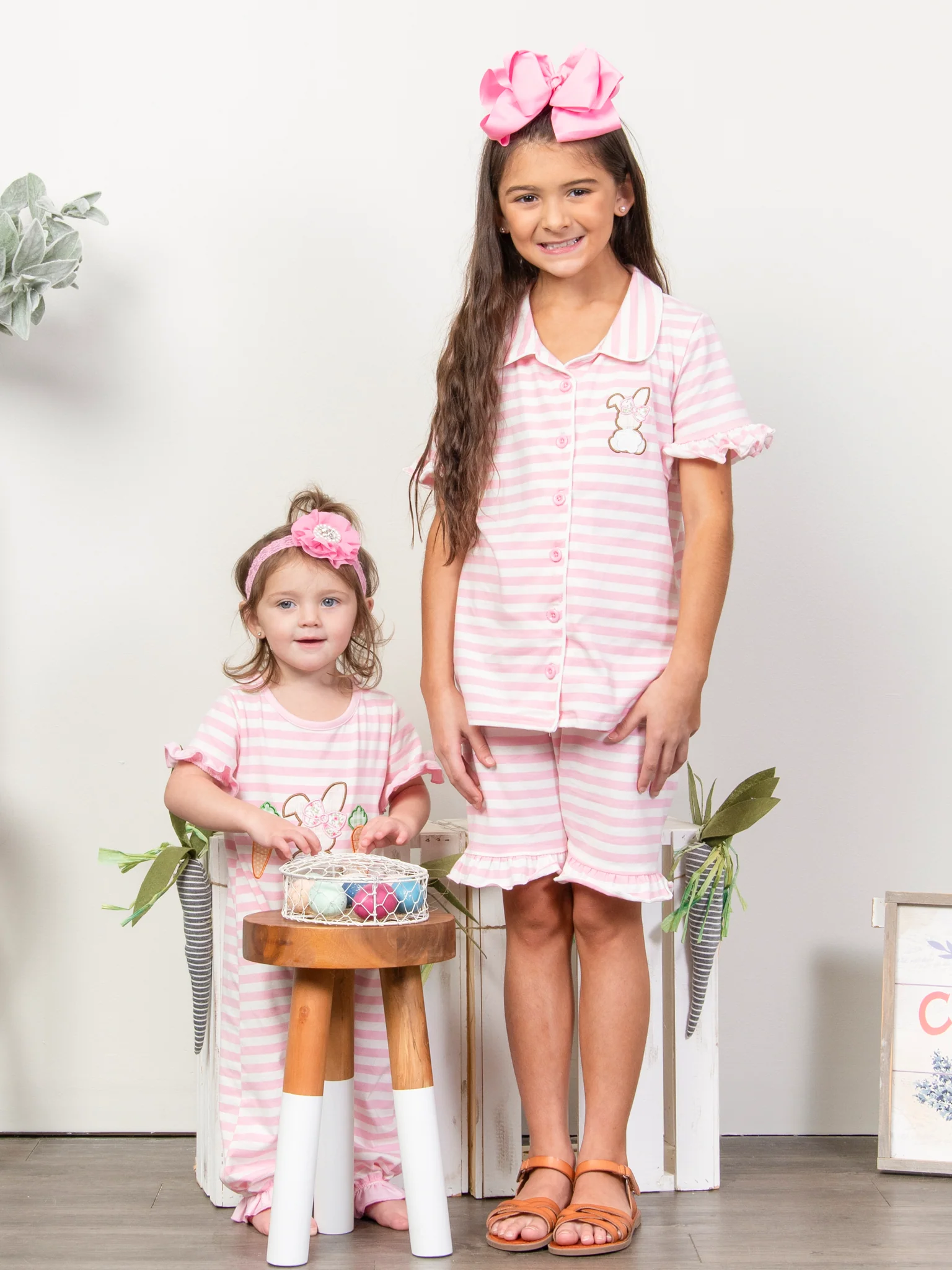 Striped Bunny & Carrots Pink Ruffle Pajamas - Image 3
