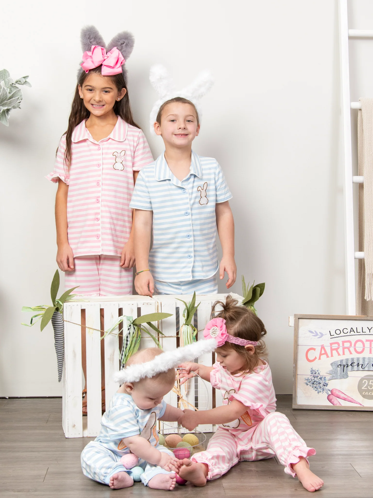 Striped Bunny & Carrots Pink Ruffle Pajamas - Image 4