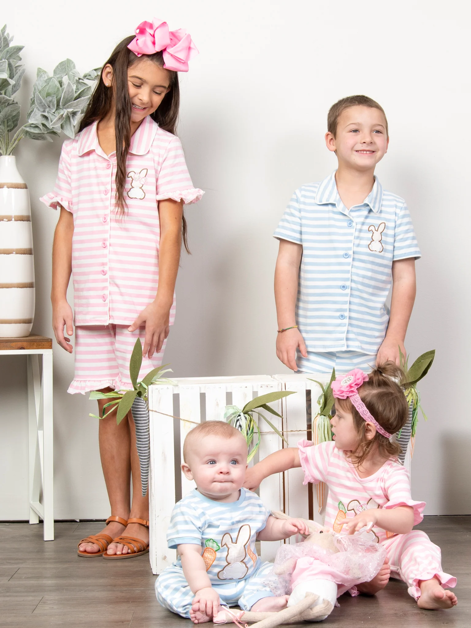 Striped Bunny & Carrots Pink Ruffle Pajamas - Image 5