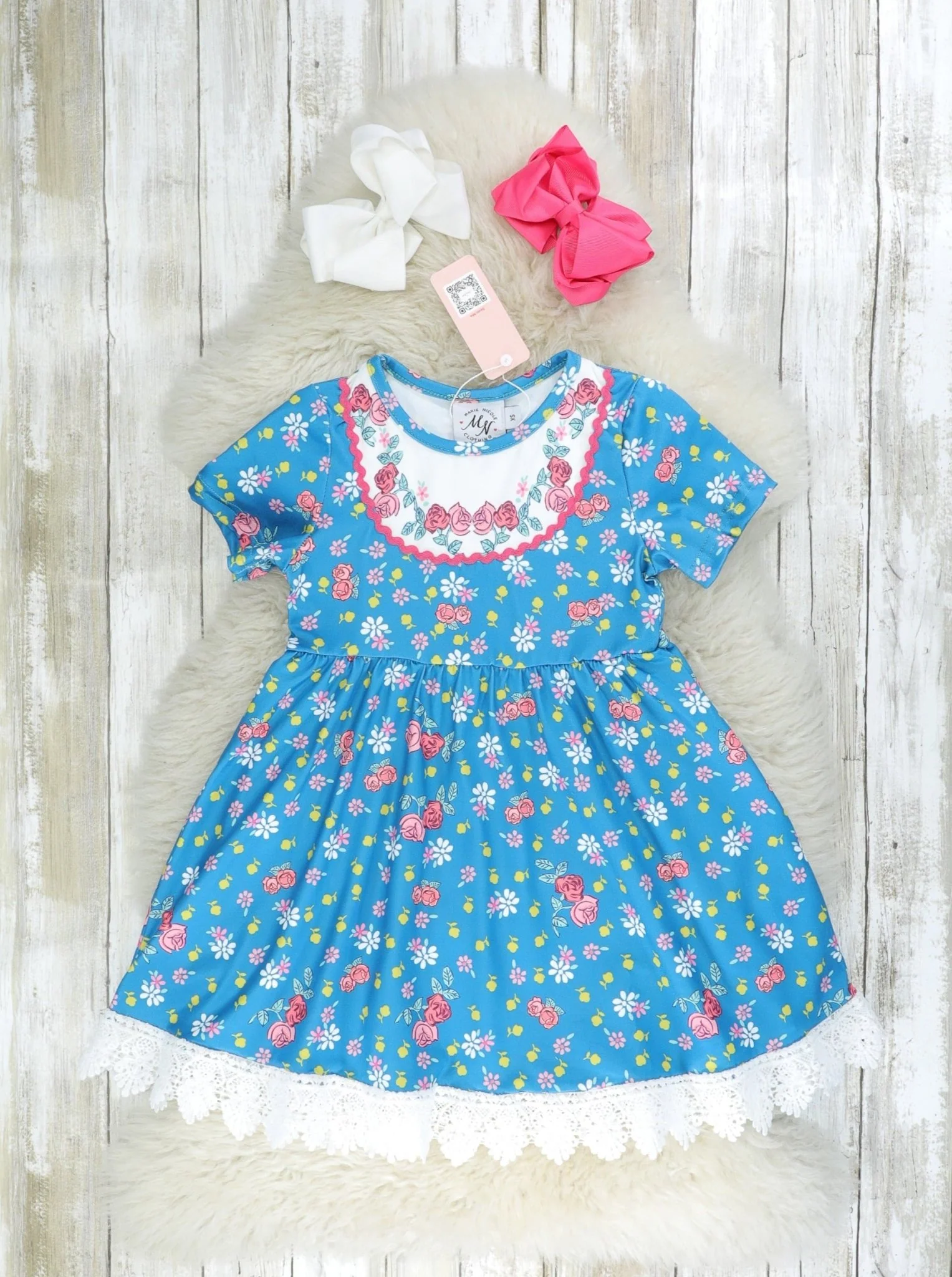 Cerulean Floral Crochet Dress