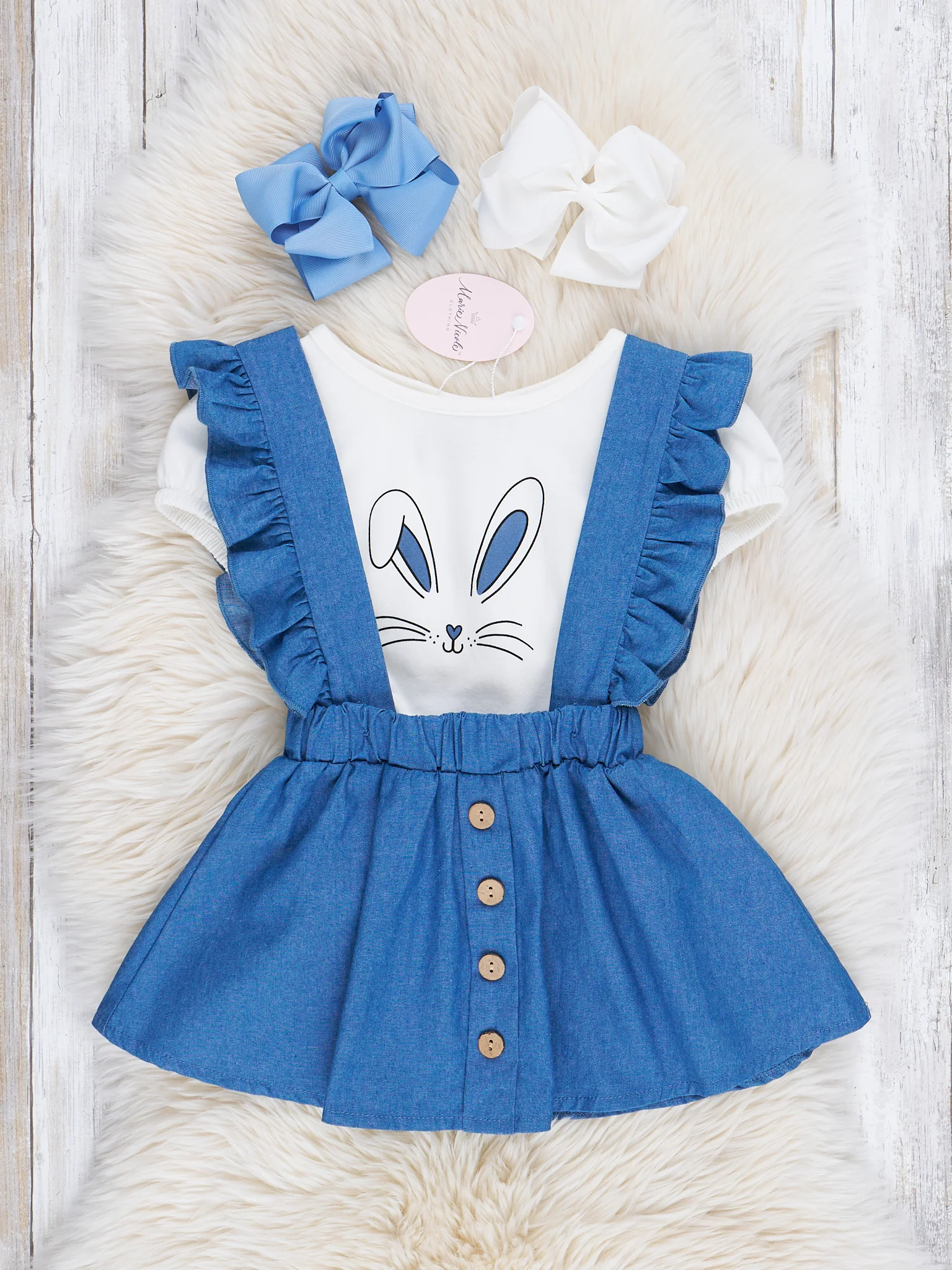 Chambray Bunny Ruffle Overall Set - Image 2