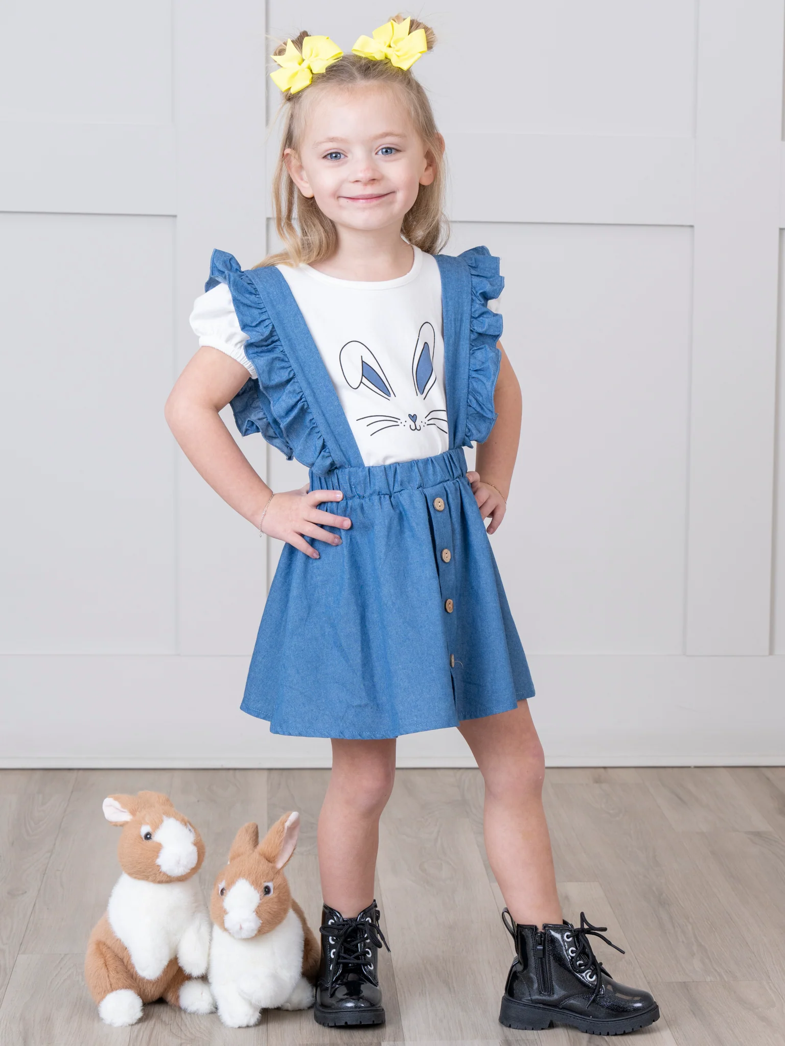 Chambray Bunny Ruffle Overall Set - Image 5