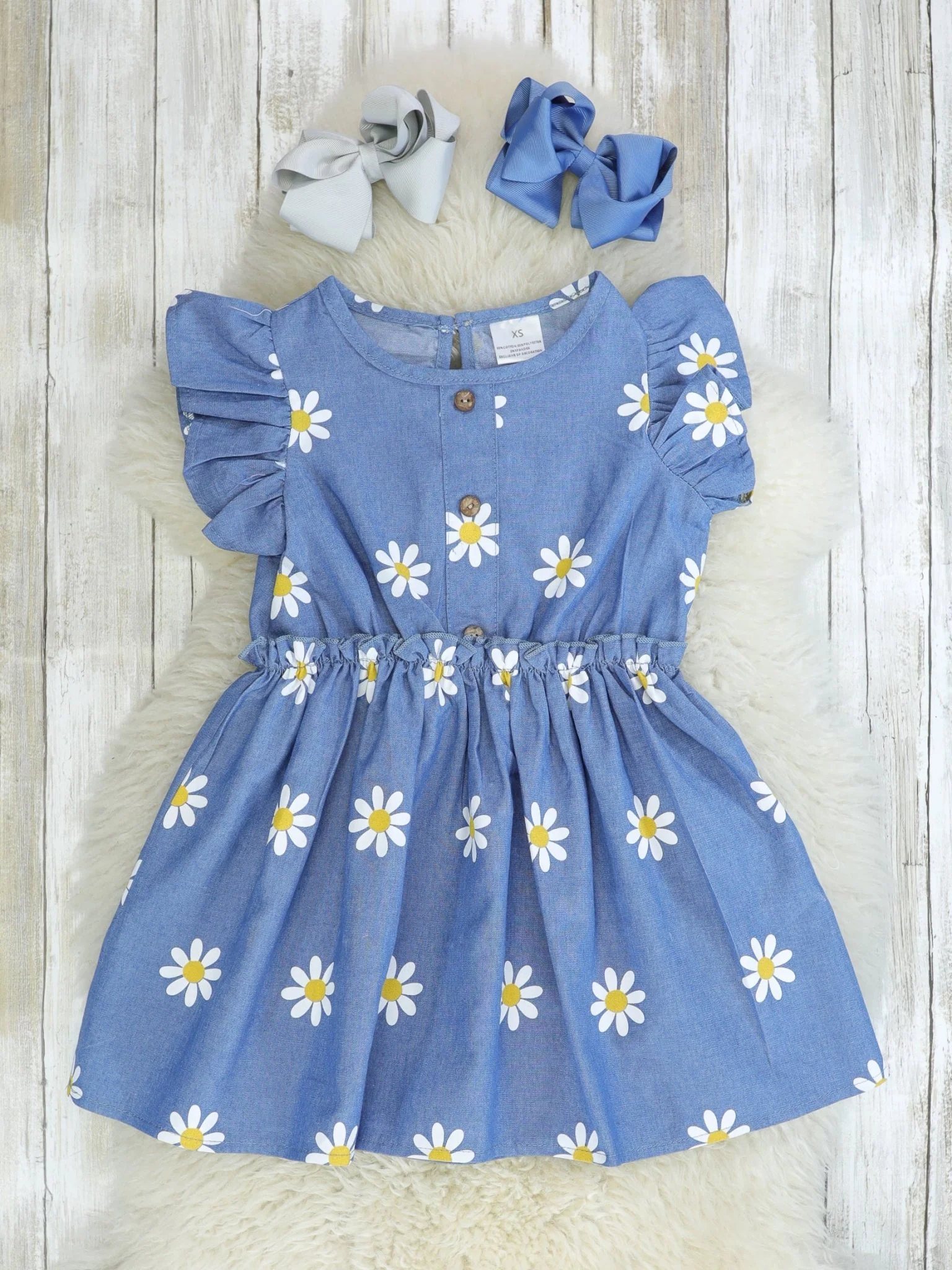 Chambray Daisy Ruffle Dress