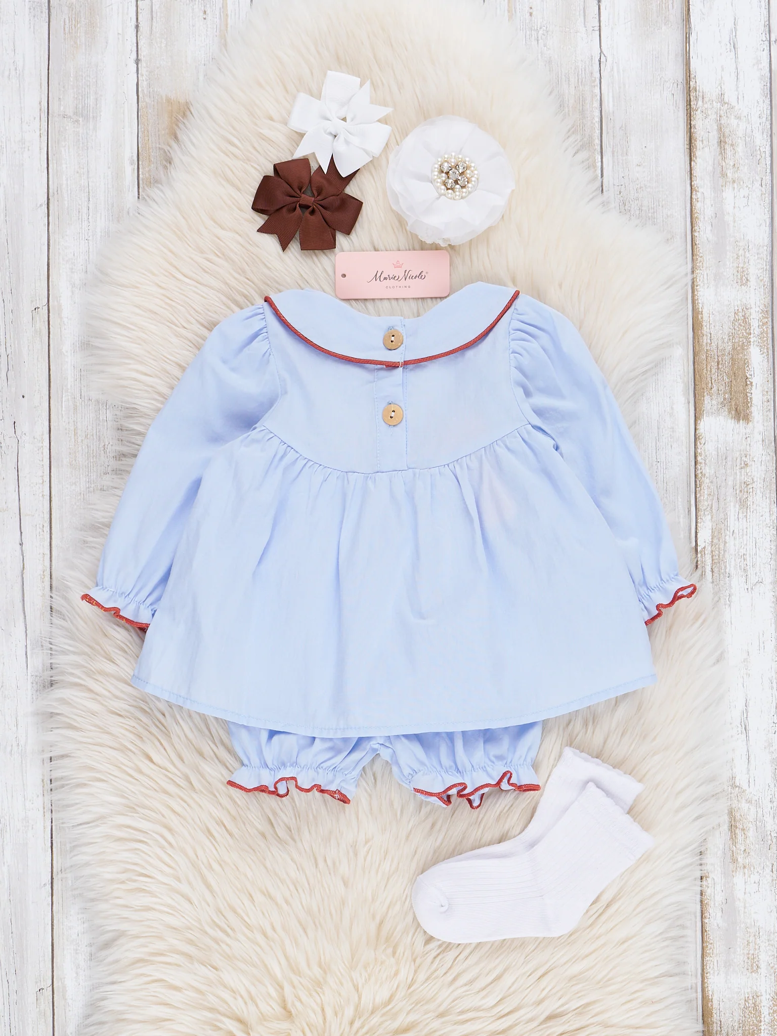 Chambray Embroidered Leaf Bloomers Outfit - Image 3