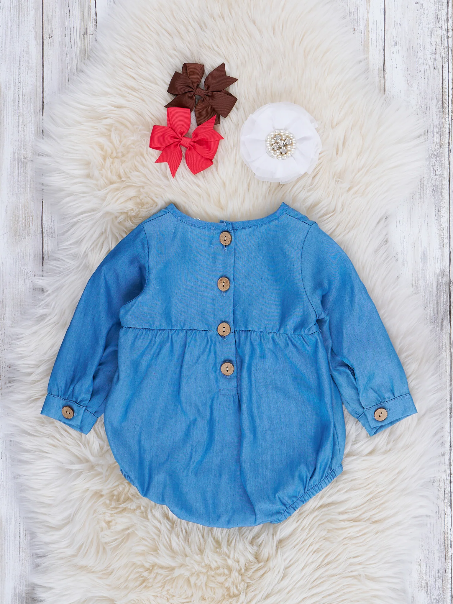 Chambray Embroidered Reindeer Bubble Romper - Image 2