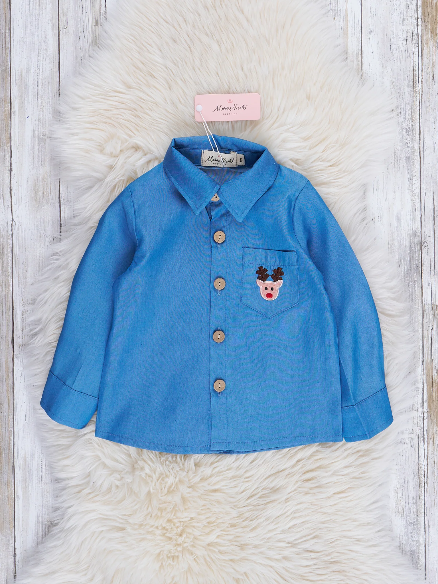 Chambray Embroidered Reindeer Pocket Shirt - Image 2