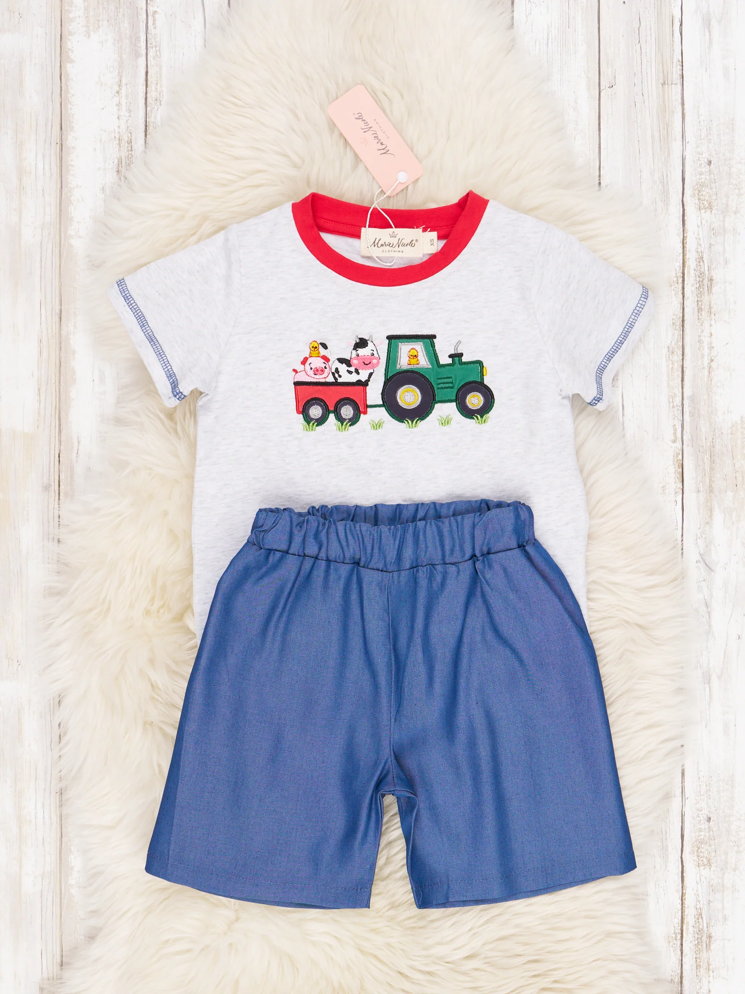 Chambray Farm Animals & Tractor Outfit - Image 2