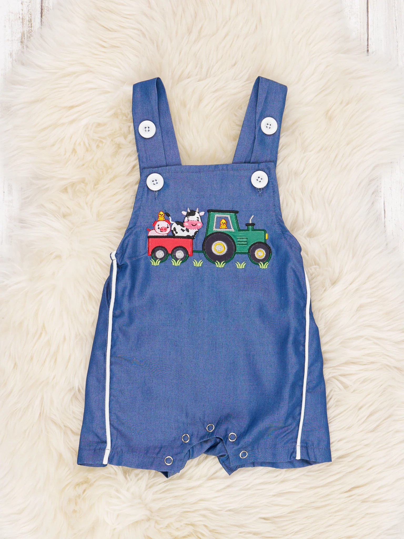 Chambray Farm Animals & Tractor Romper