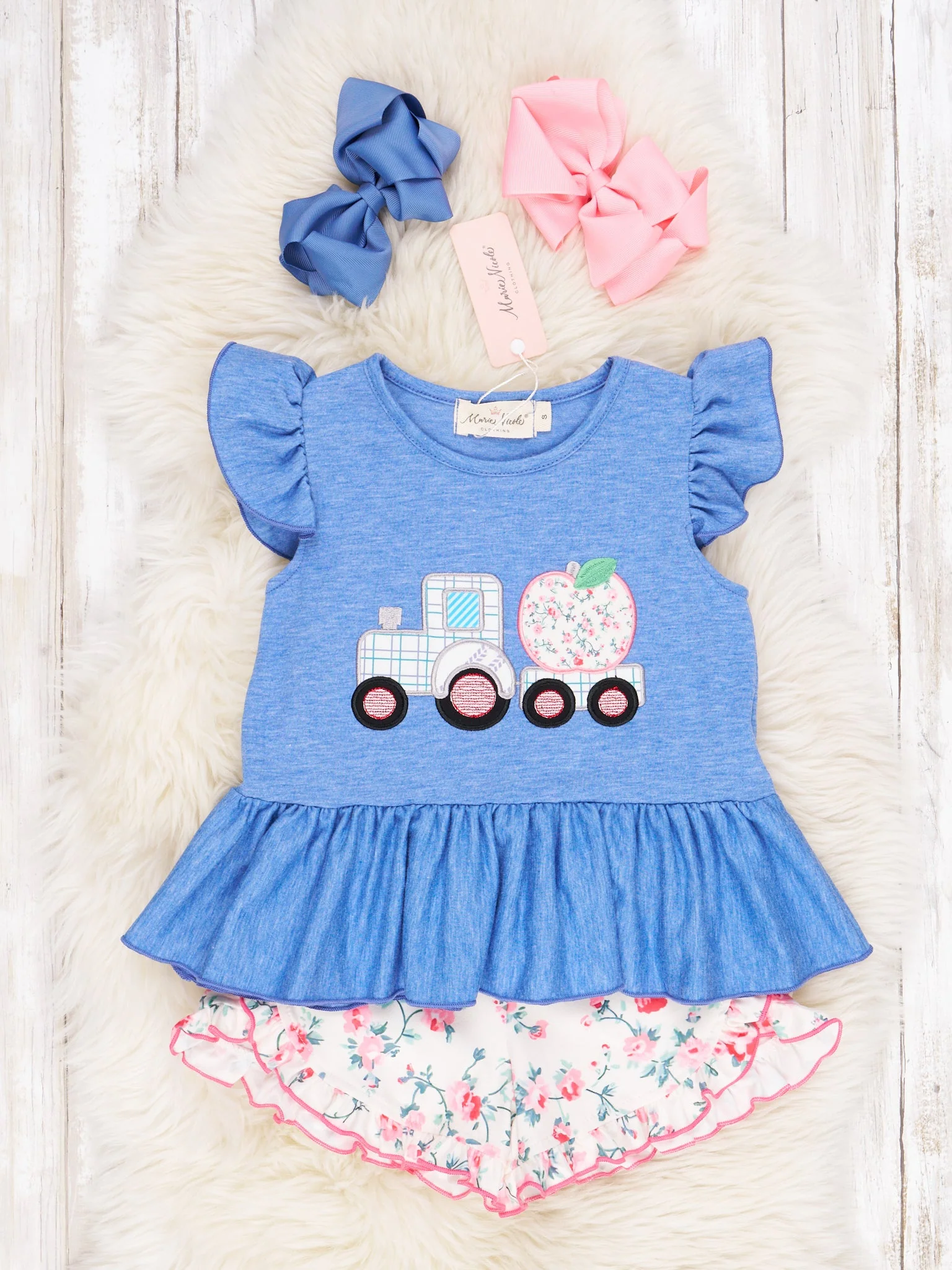Floral Apple Tractor Ruffle Outfit
