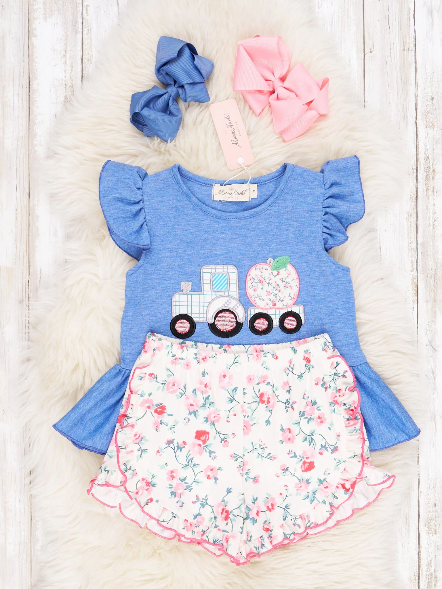 Floral Apple Tractor Ruffle Outfit - Image 2