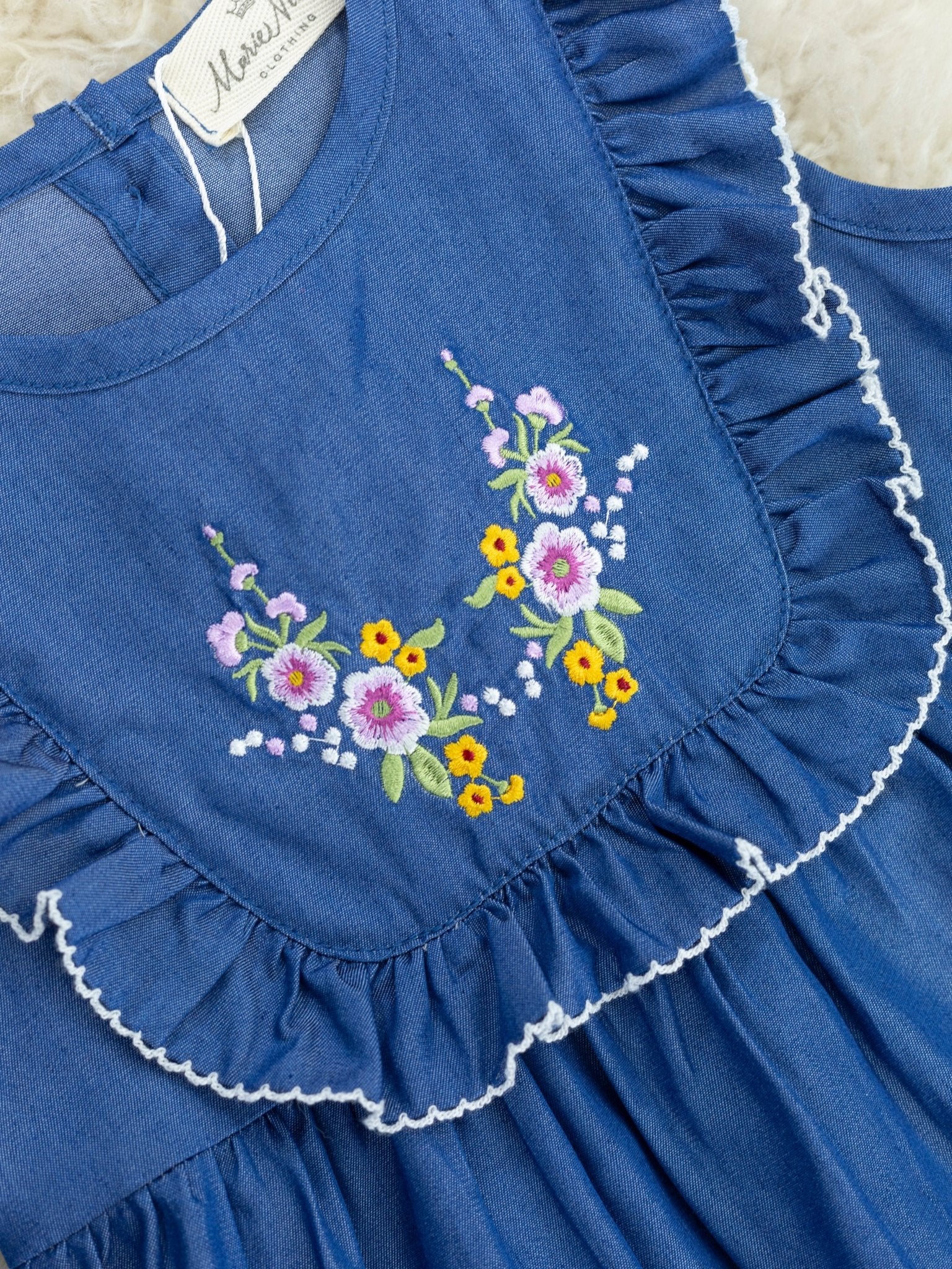 Chambray Floral Bib Collar Dress - Image 2