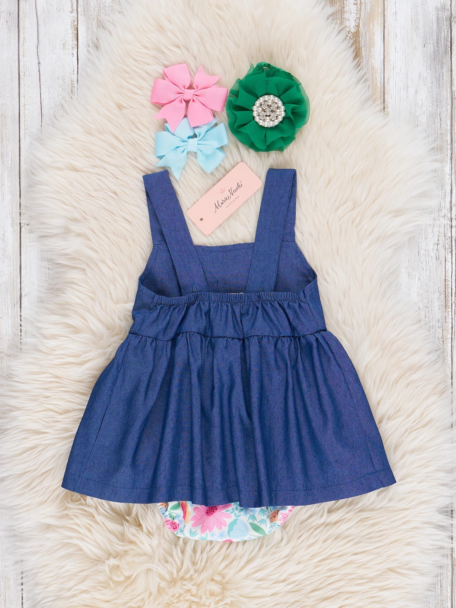 Chambray Floral Ruffle Bubble Romper - Image 3