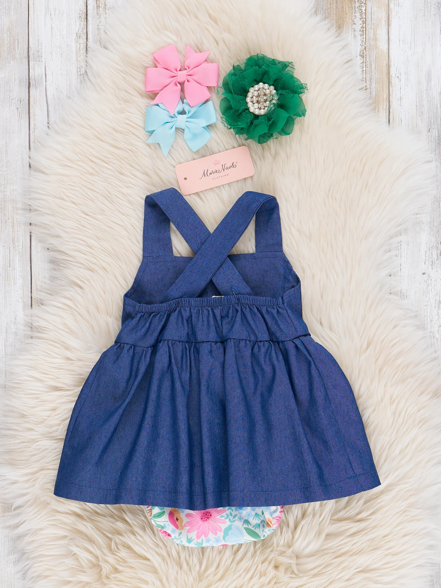 Chambray Floral Ruffle Bubble Romper - Image 4