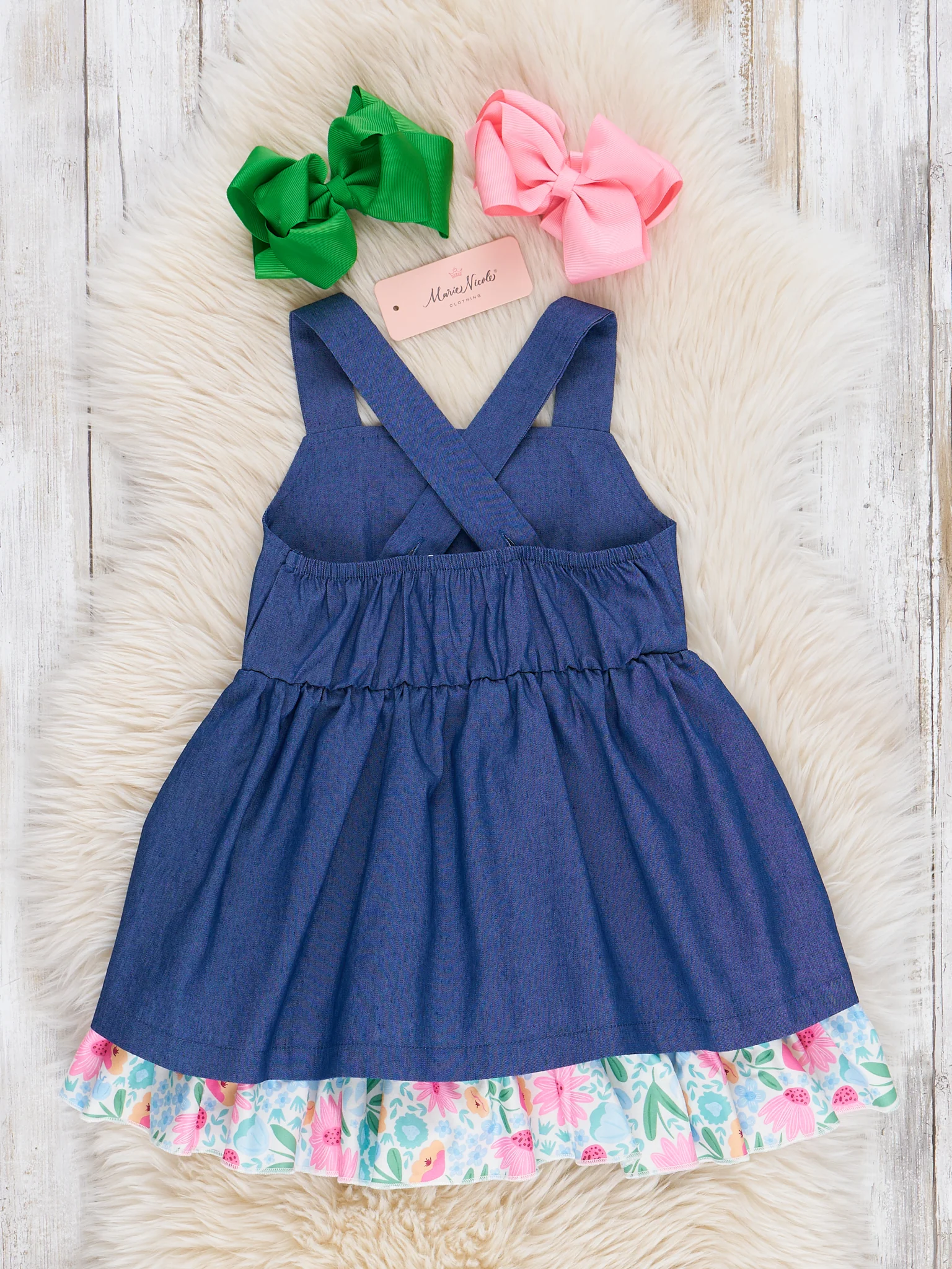 Chambray Floral Ruffle Dress - Image 3