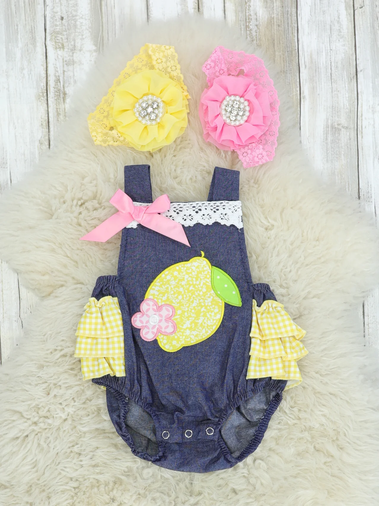 Chambray Lemon Ruffle Bubble Romper