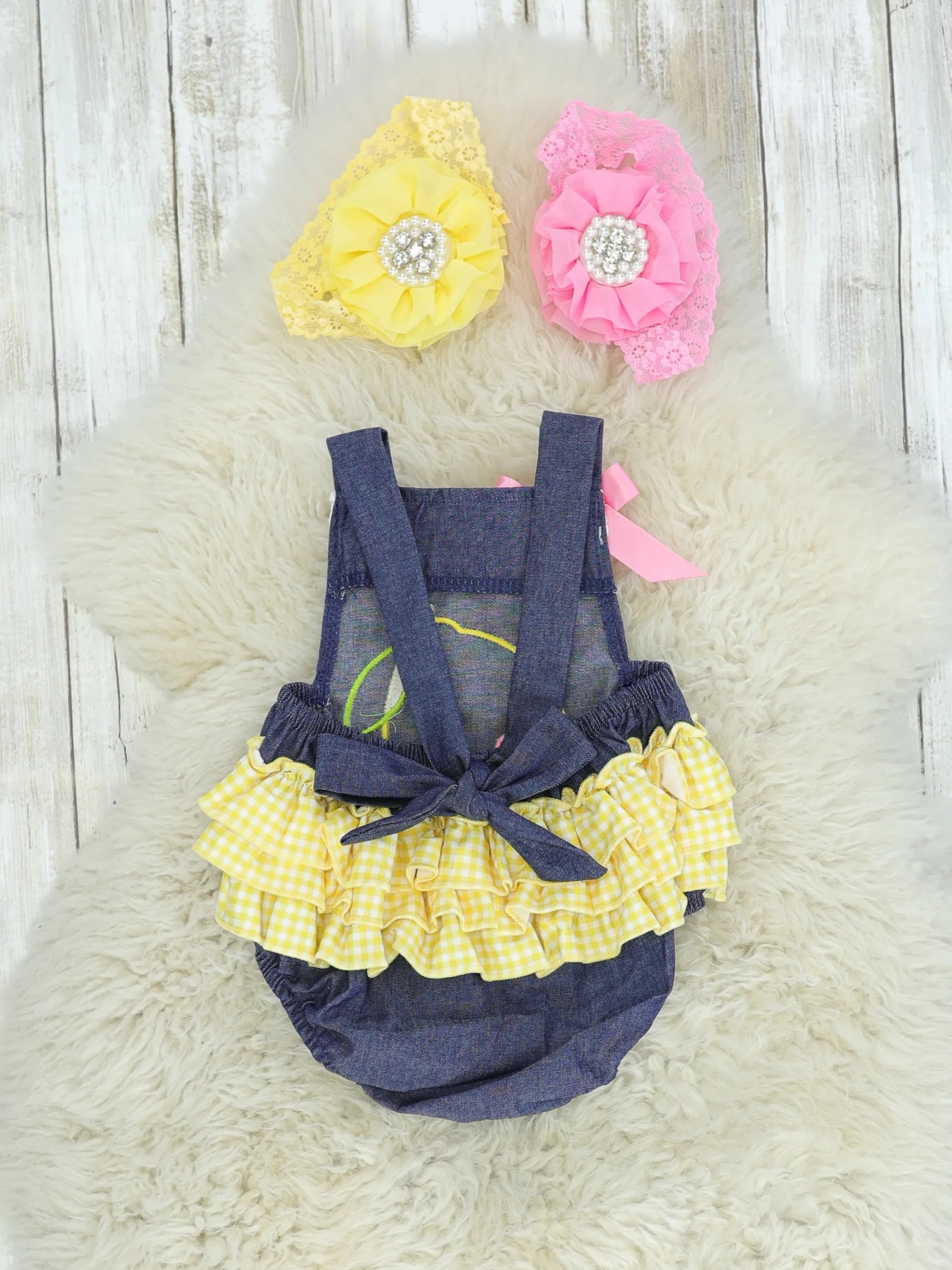 Chambray Lemon Ruffle Bubble Romper - Image 2