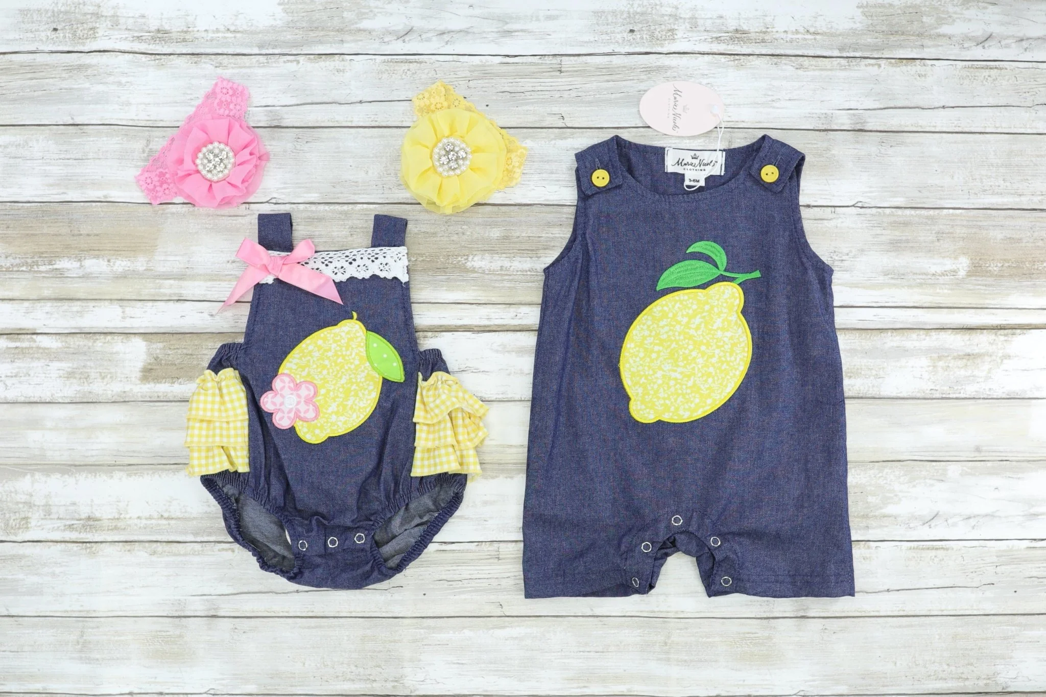 Chambray Lemon Ruffle Bubble Romper - Image 3