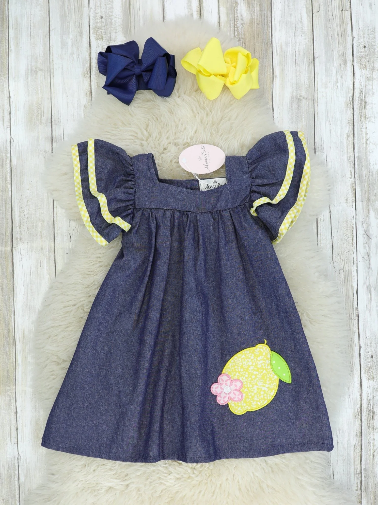 Chambray Lemon Ruffle Dress