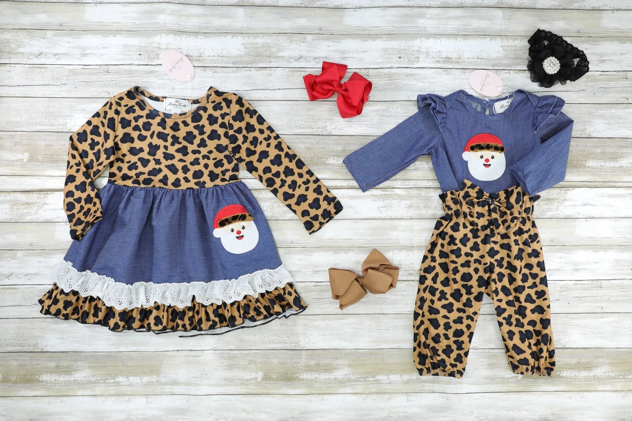 Chambray Leopard Santa Ruffle Dress - Image 2