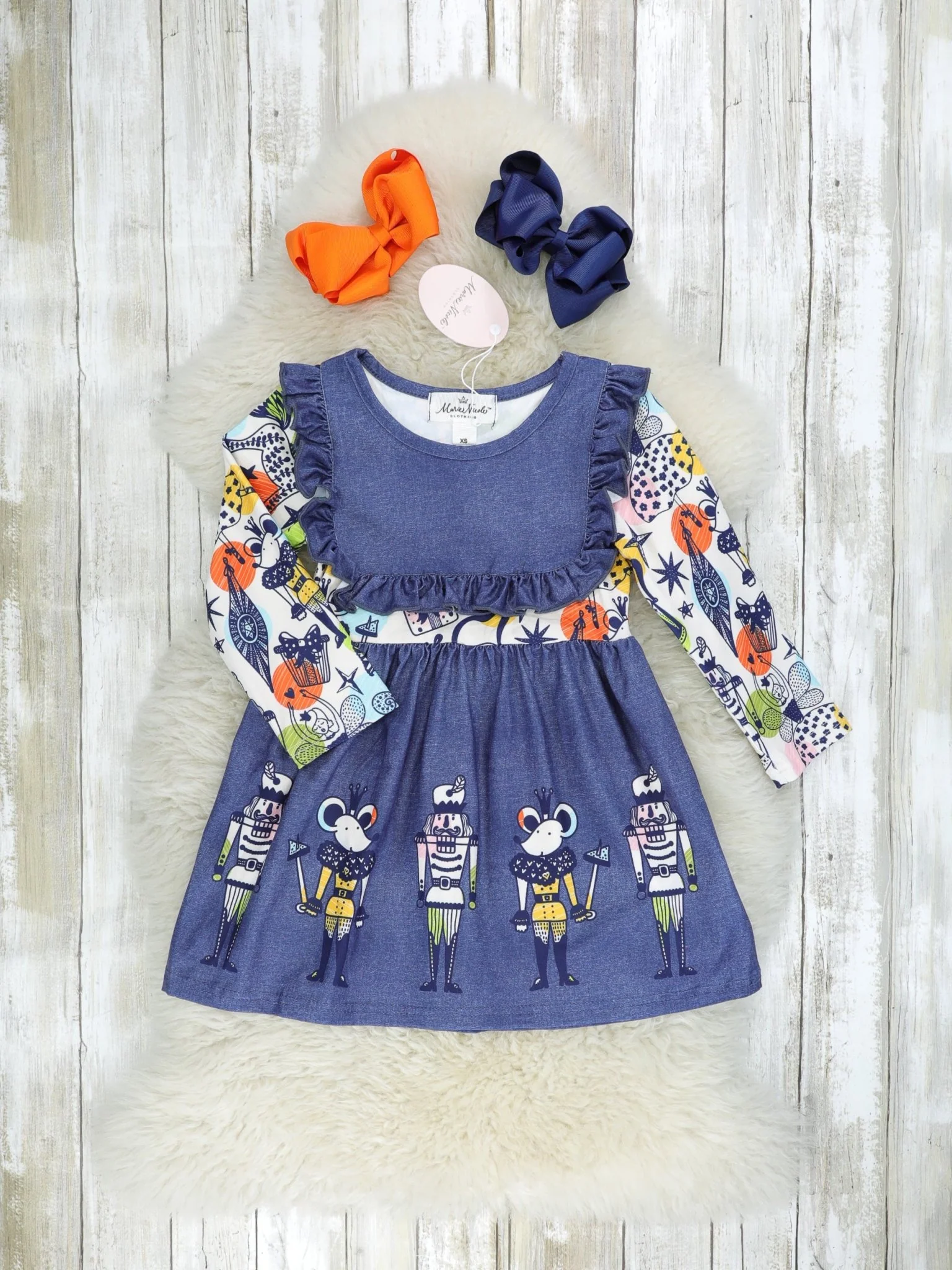 Chambray Nutcracker Ruffle Dress